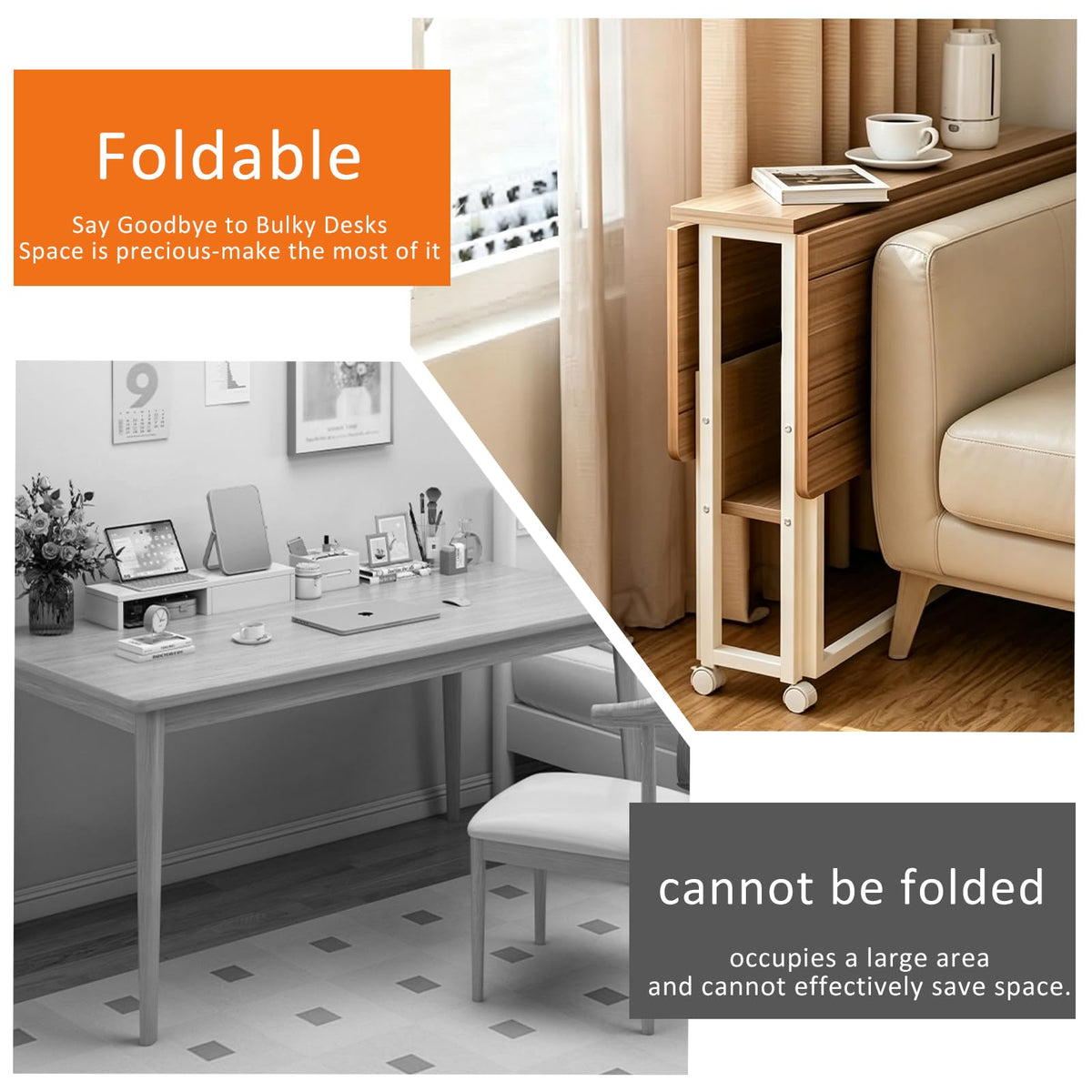 HOMKAI Foldable Desks White Computer Desk, 80cm Laptop Study Table with DEMO