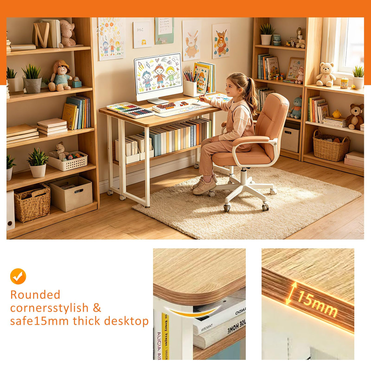 HOMKAI Foldable Desks White Computer Desk, 80cm Laptop Study Table with DEMO