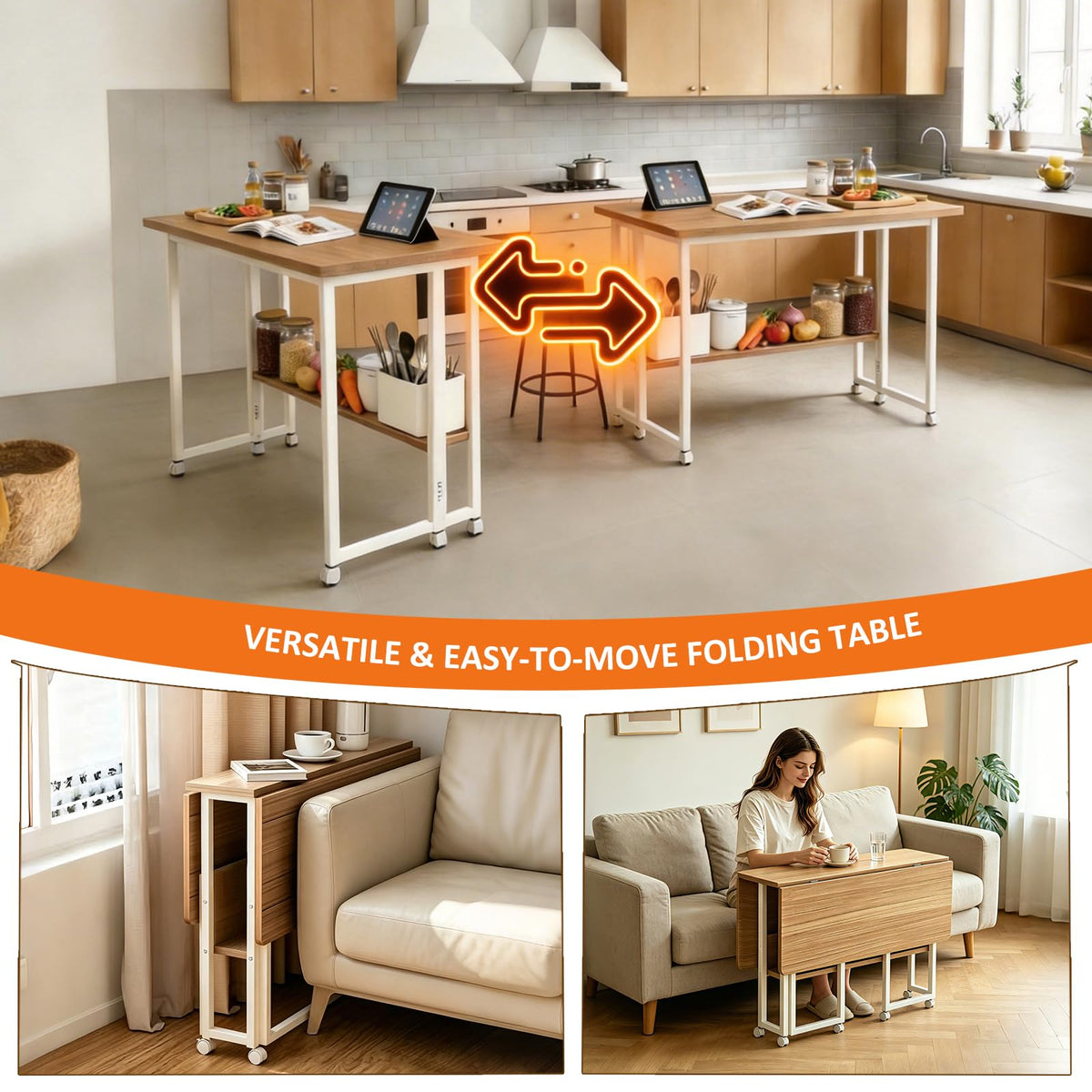 HOMKAI Foldable Desks White Computer Desk, 80cm Laptop Study Table with DEMO