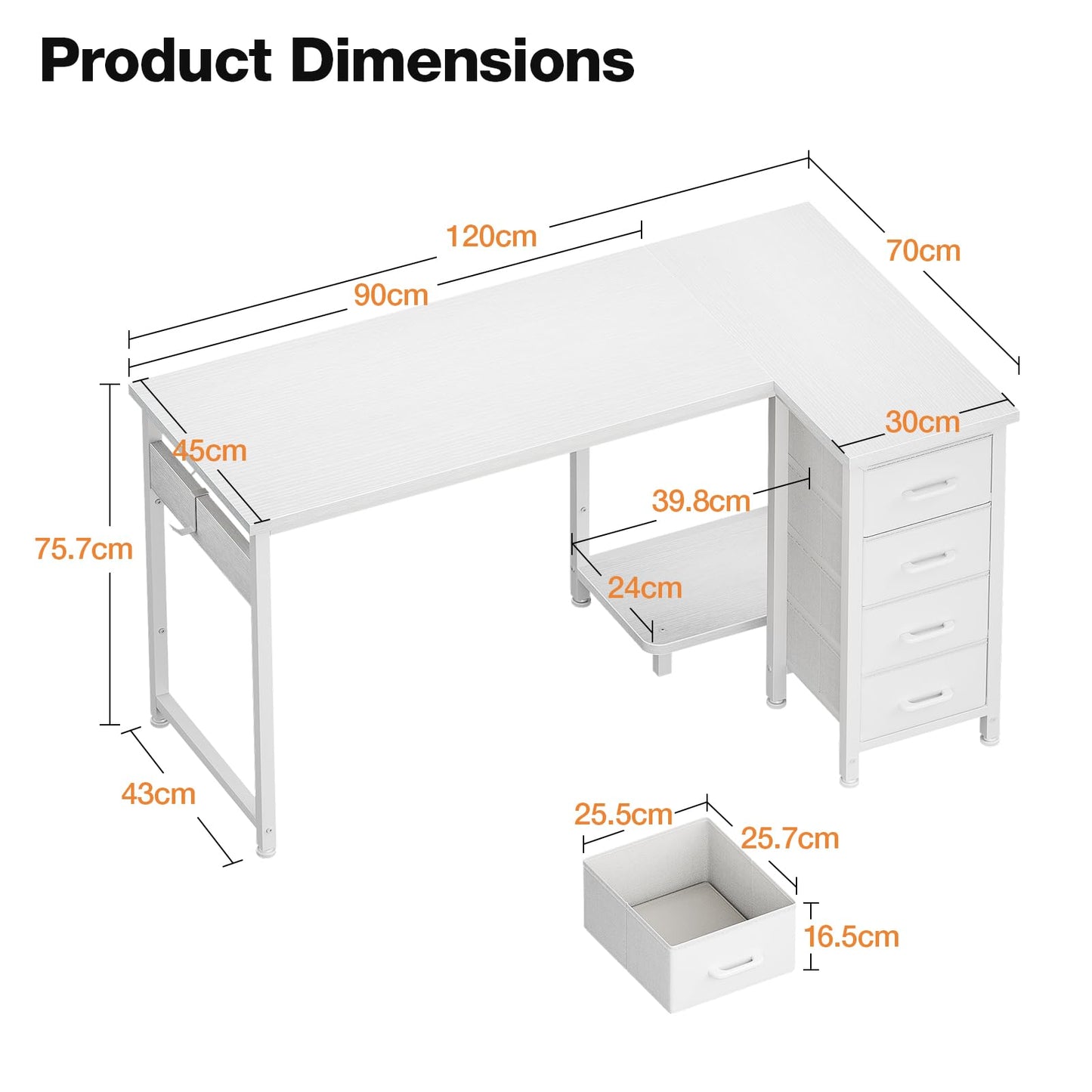 ODK L-Shaped Desks Computer Desk with 4 Drawers Reversible Corner DEMO