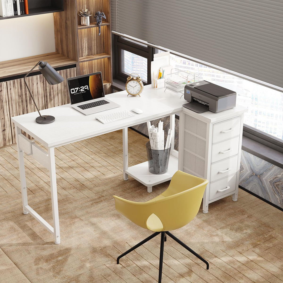 ODK L-Shaped Desks Computer Desk with 4 Drawers Reversible Corner DEMO