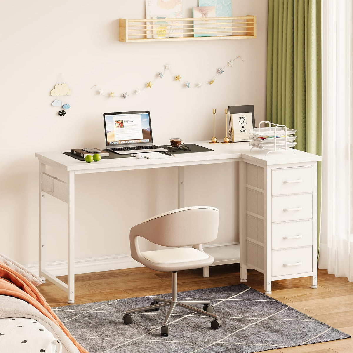ODK L-Shaped Desks Computer Desk with 4 Drawers Reversible Corner DEMO