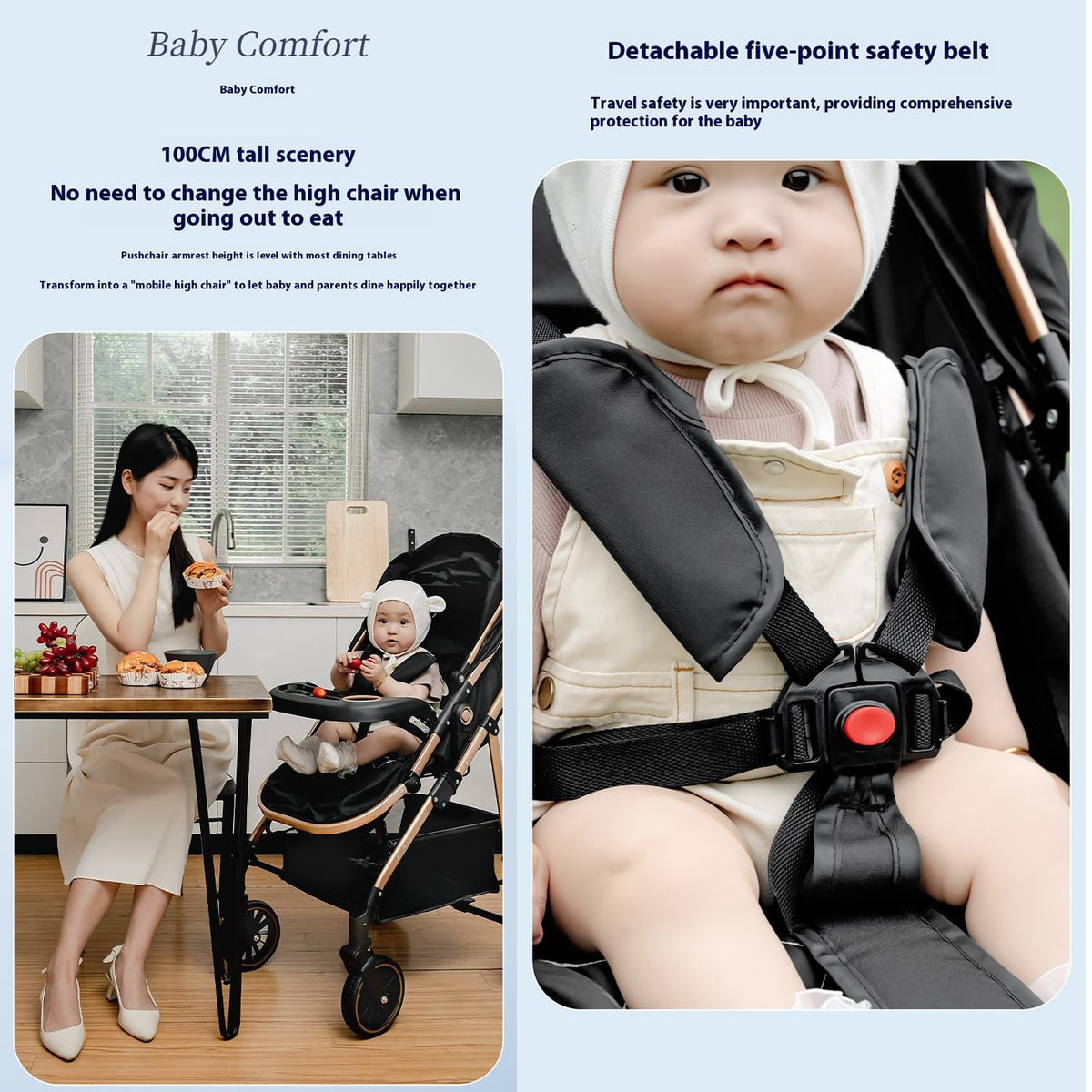 XCJump Lightweight 3-in-1 Travel Pram Stroller with One-Hand Fold, Black DEMO