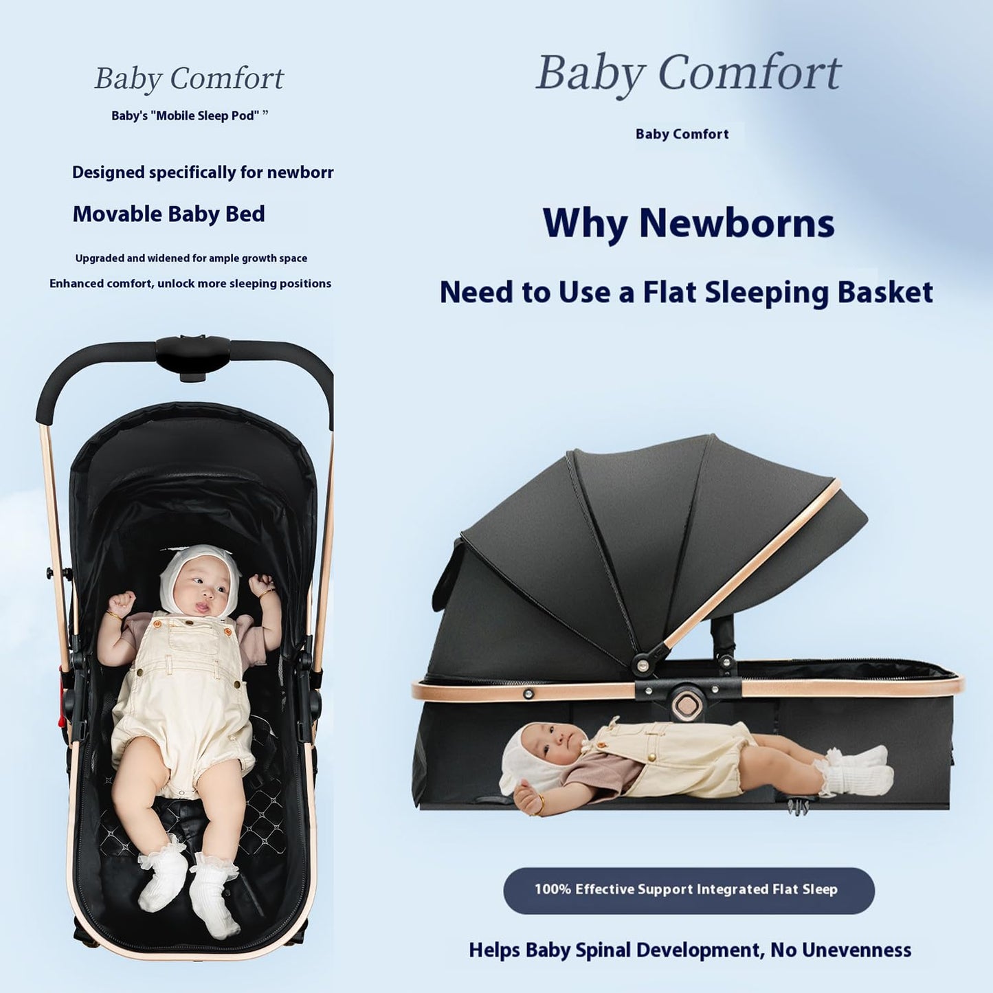 XCJump Lightweight 3-in-1 Travel Pram Stroller with One-Hand Fold, Black DEMO