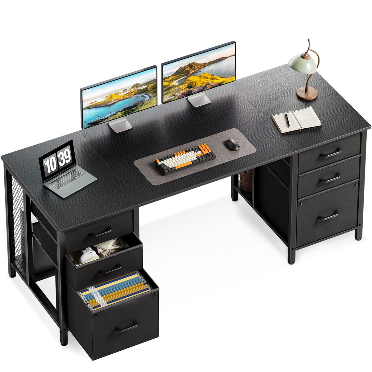 ODK 160cm Desks Home Office Desk with 2 File Cabinets & 4 Fabric Drawers DEMO