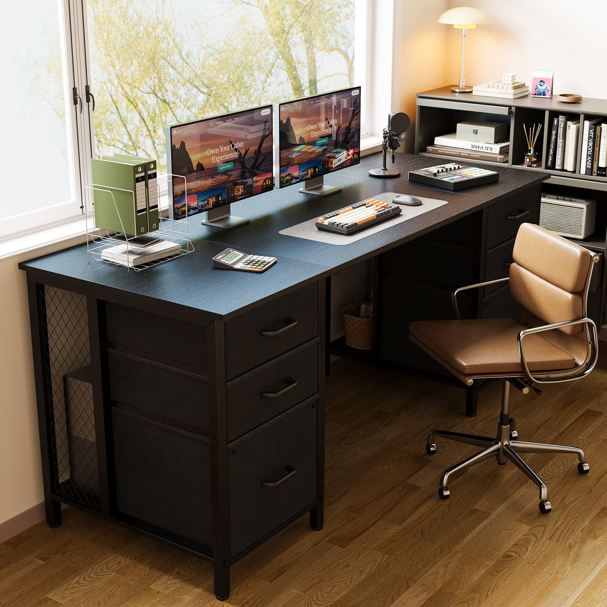 ODK 160cm Desks Home Office Desk with 2 File Cabinets & 4 Fabric Drawers DEMO