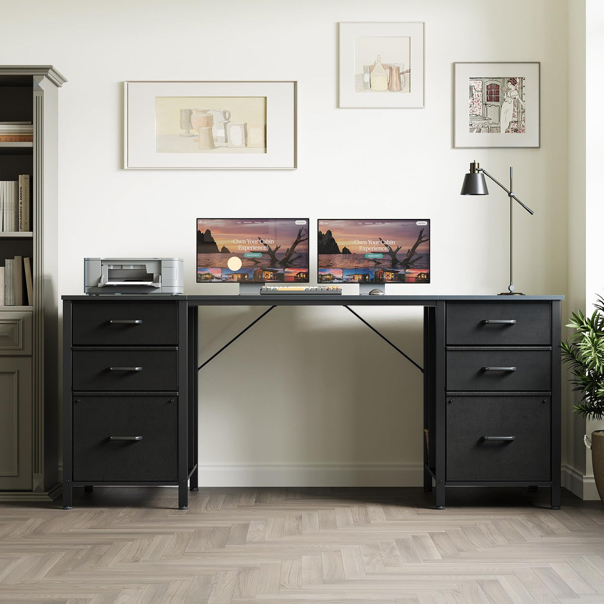 ODK 160cm Desks Home Office Desk with 2 File Cabinets & 4 Fabric Drawers DEMO