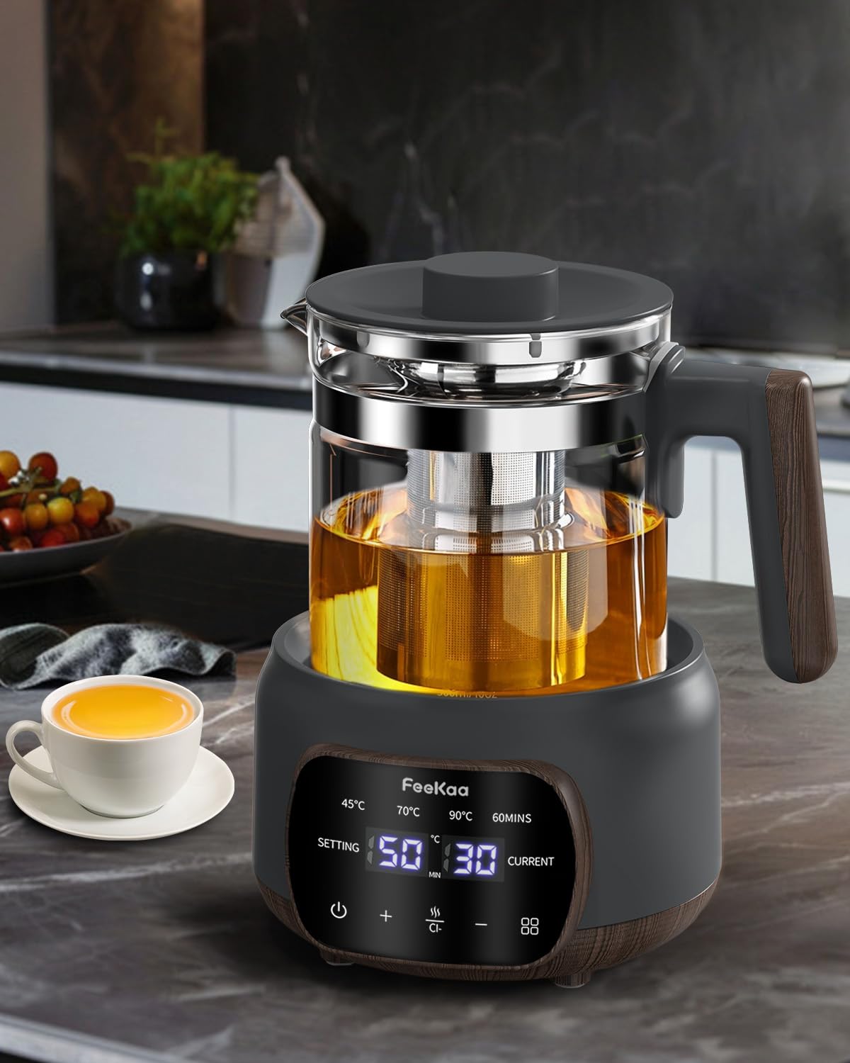 Feekaa Electric Glass Kettle & Tea Pot with Removable Infuser Healthy Black NEW