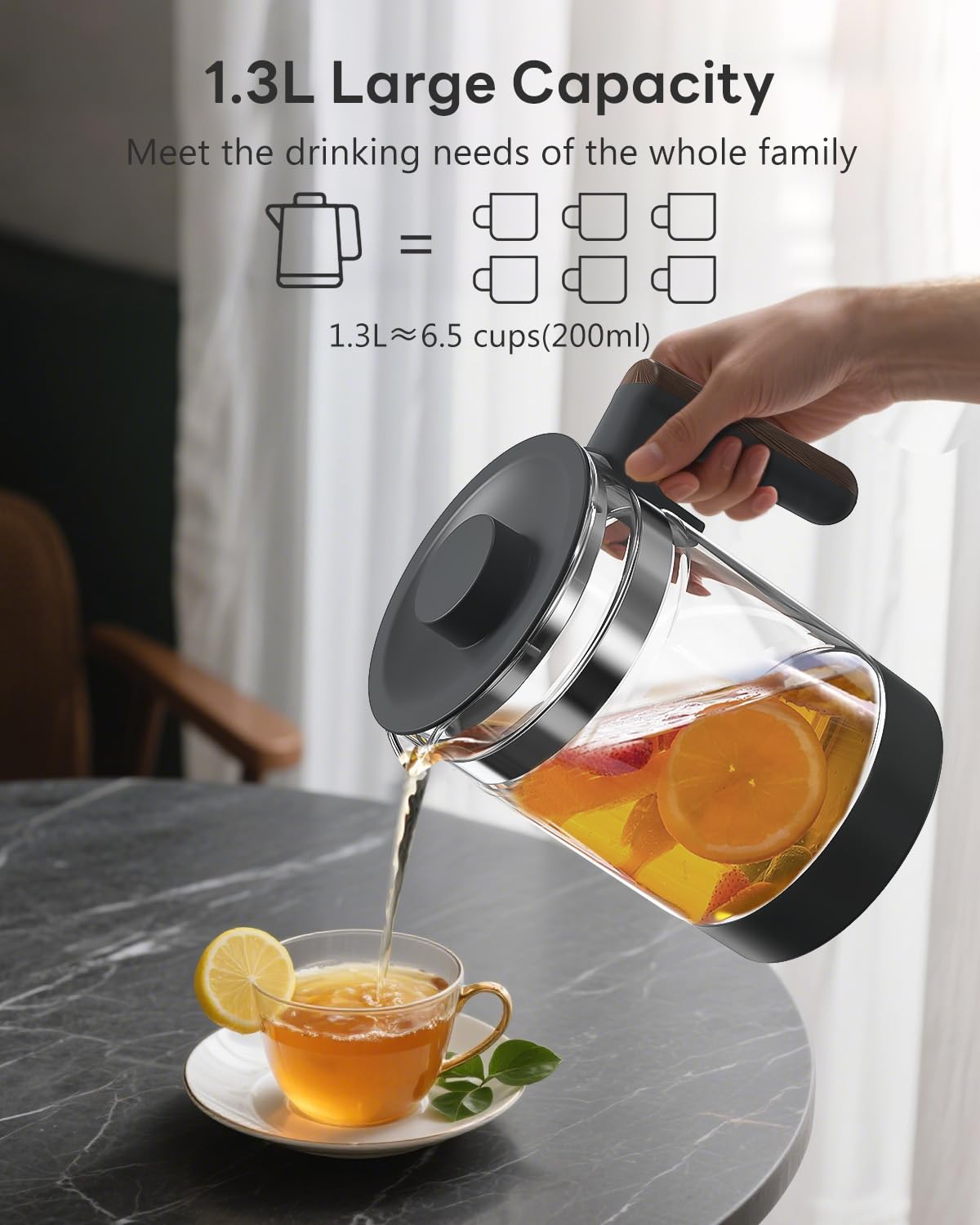 Feekaa Electric Glass Kettle & Tea Pot with Removable Infuser Healthy Black NEW