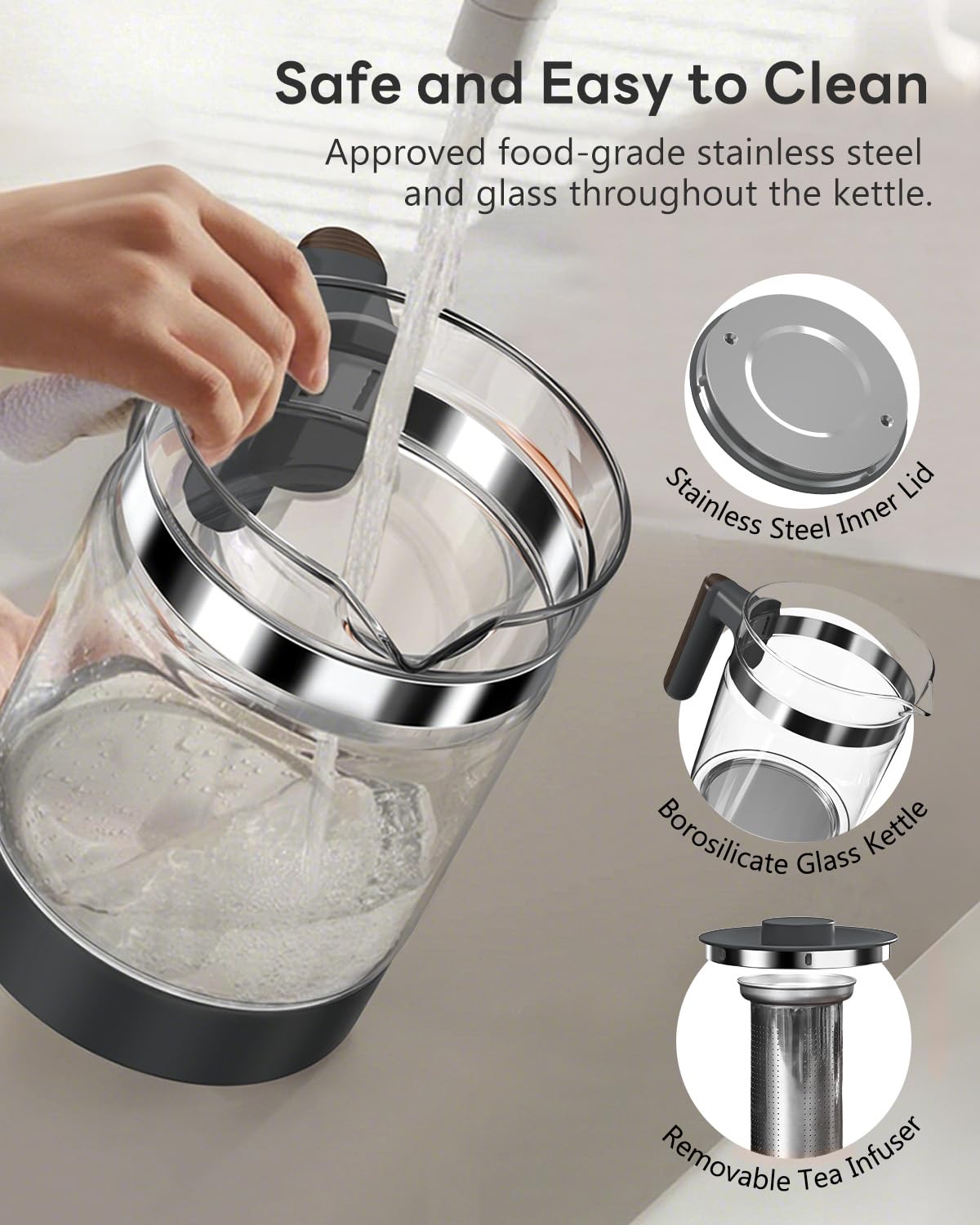 Feekaa Electric Glass Kettle & Tea Pot with Removable Infuser Healthy Black NEW