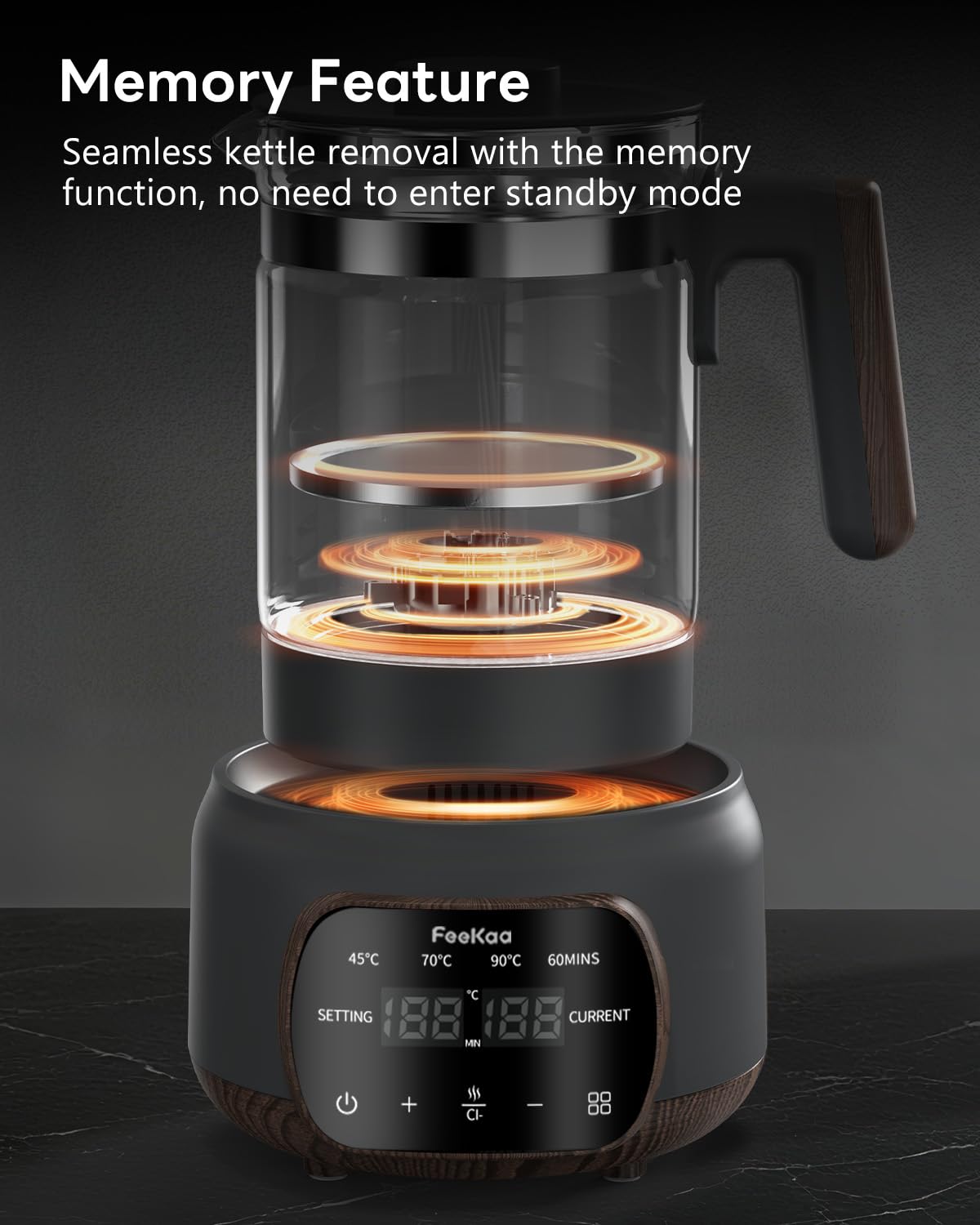 Feekaa Electric Glass Kettle & Tea Pot with Removable Infuser Healthy Black NEW