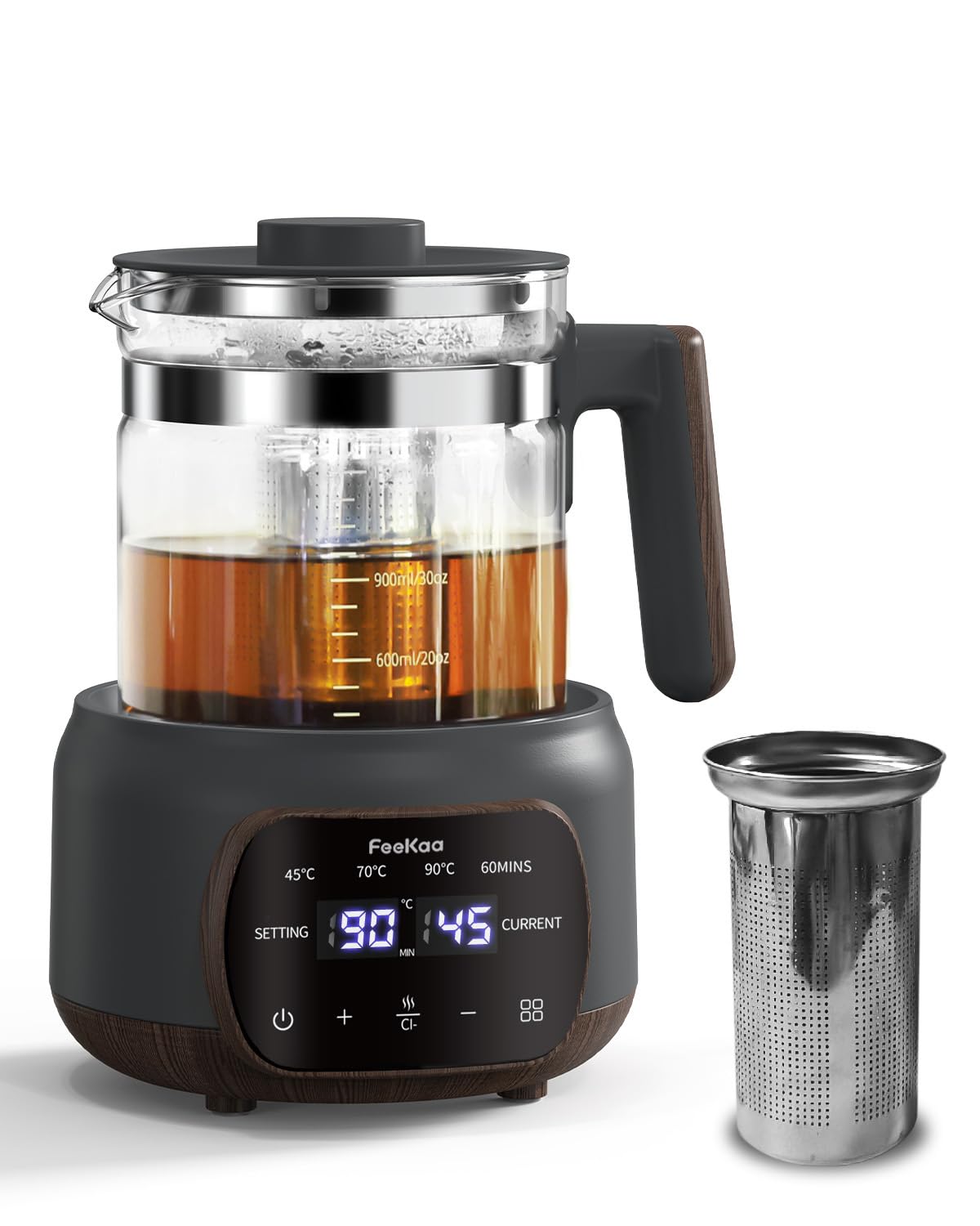 Feekaa Electric Glass Kettle & Tea Pot with Removable Infuser Healthy Black NEW