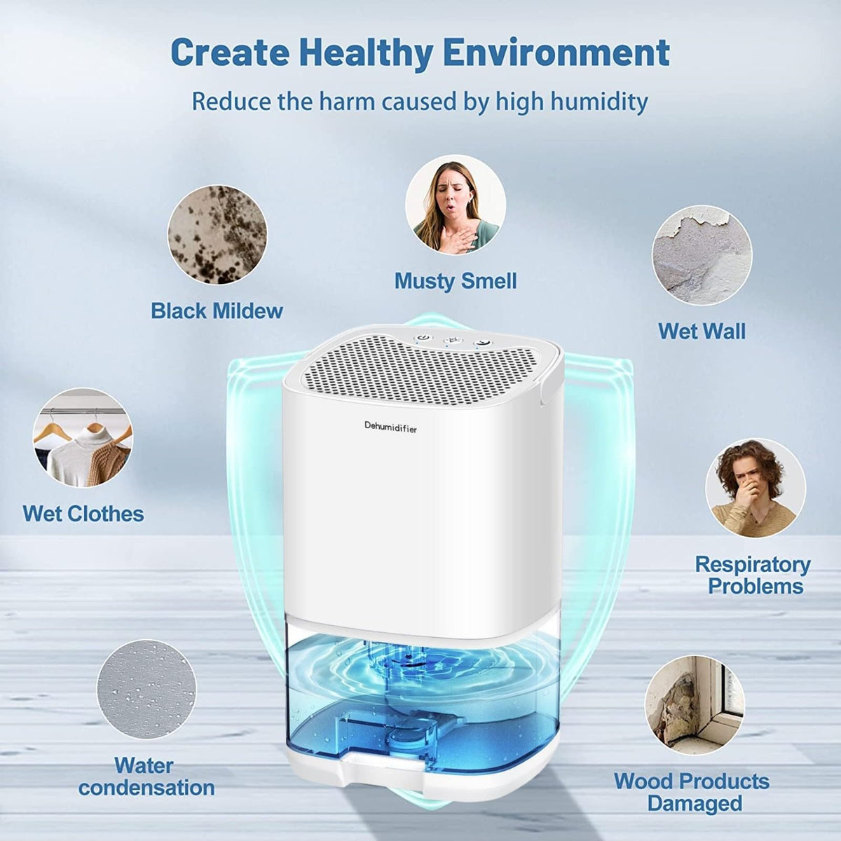 Pudge Portable Mini Air Dehumidifier for Home, Quiet Automatic, White NEW