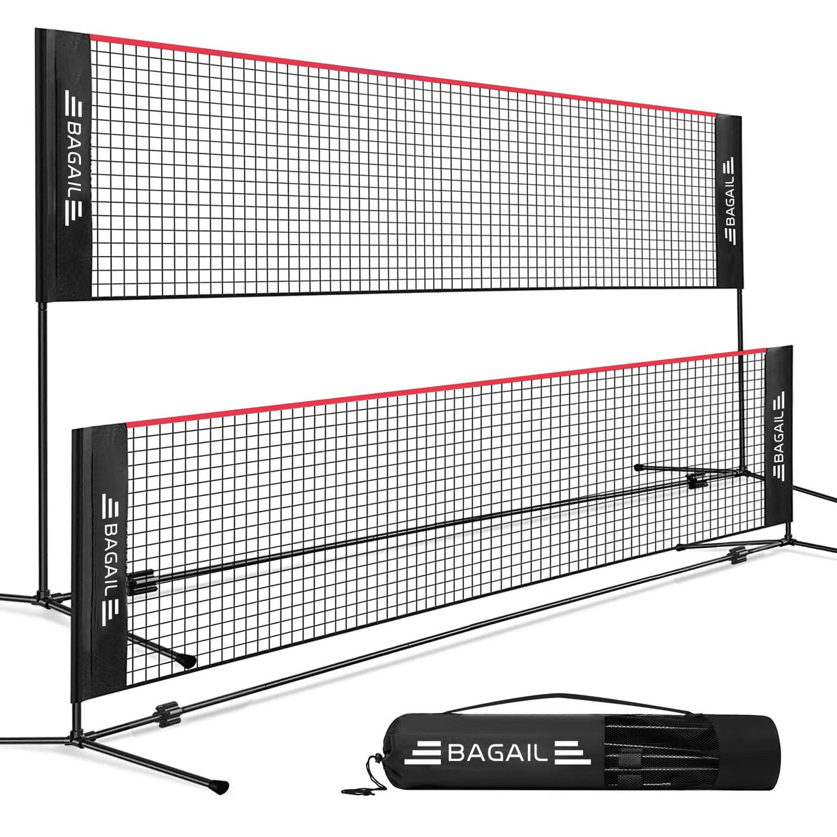 BAGAIL Foldable Badminton Net with Portable Carry Bag, Red, 5M, Playing DEMO