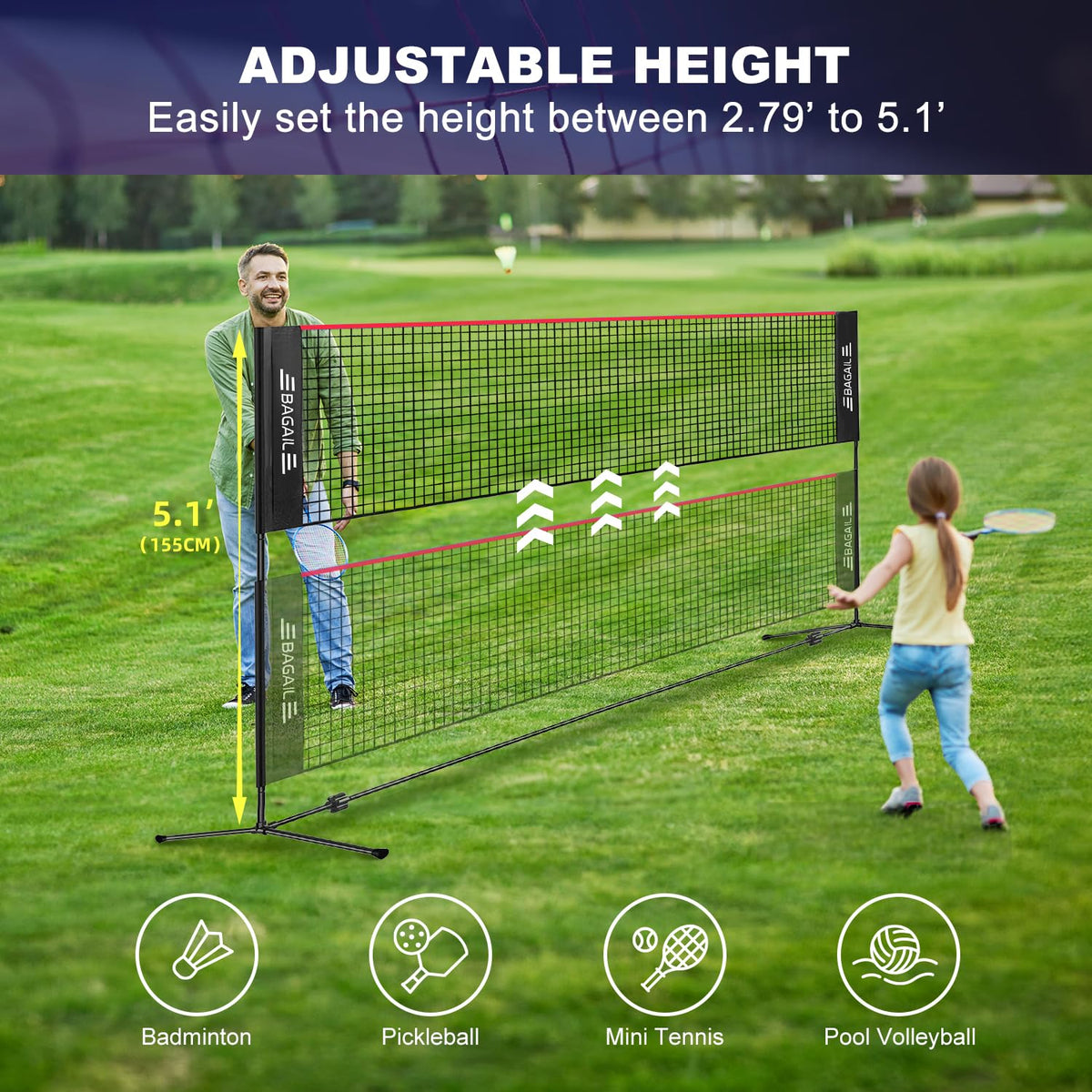 BAGAIL Foldable Badminton Net with Portable Carry Bag, Red, 5M, Playing DEMO