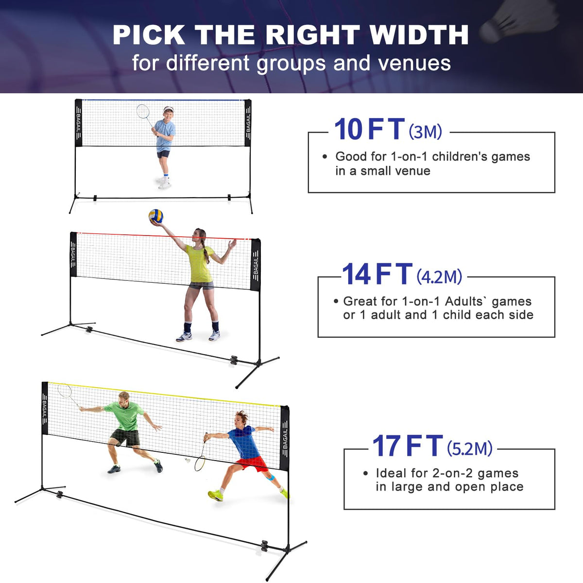 BAGAIL Foldable Badminton Net with Portable Carry Bag, Red, 5M, Playing DEMO