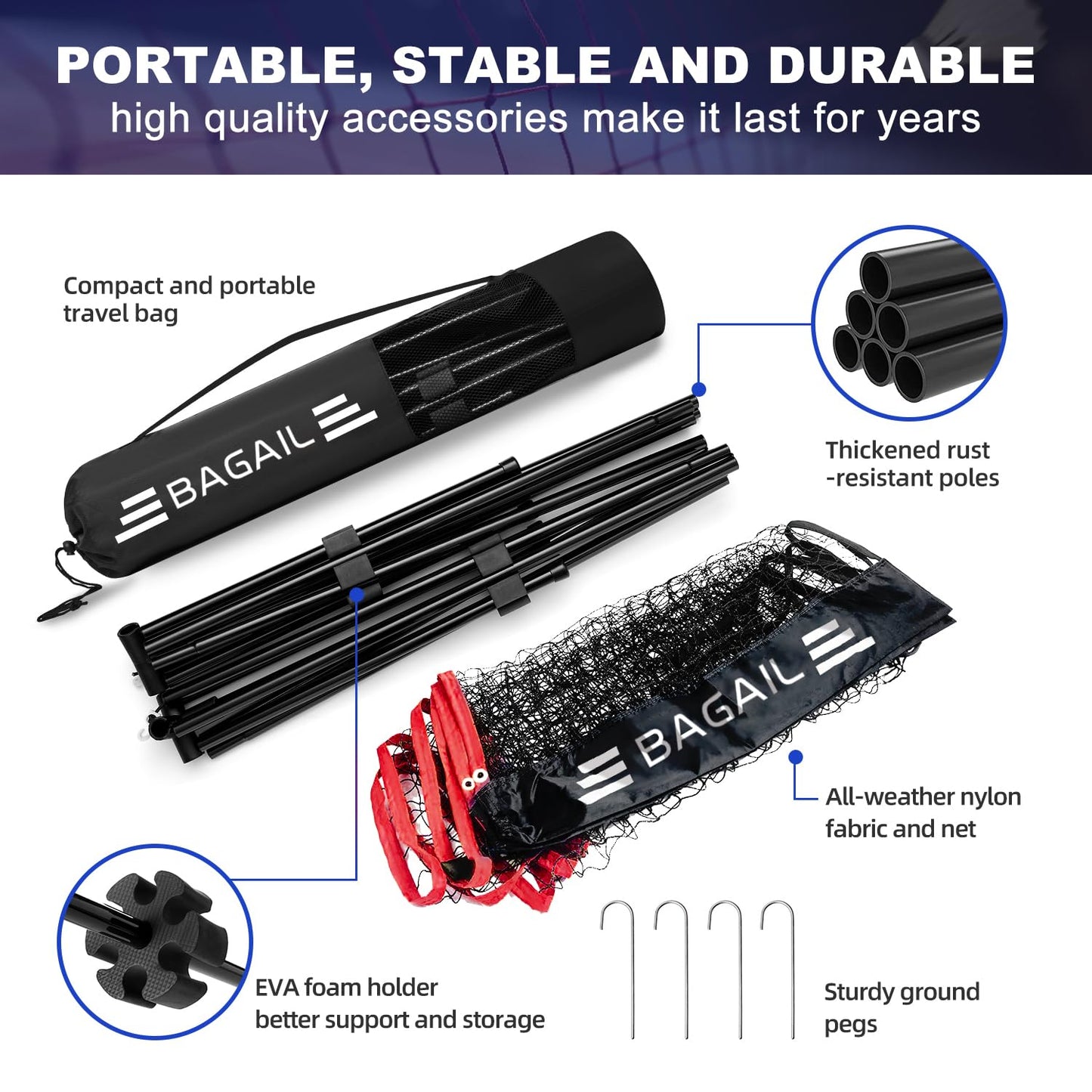 BAGAIL Foldable Badminton Net with Portable Carry Bag, Red, 5M, Playing DEMO