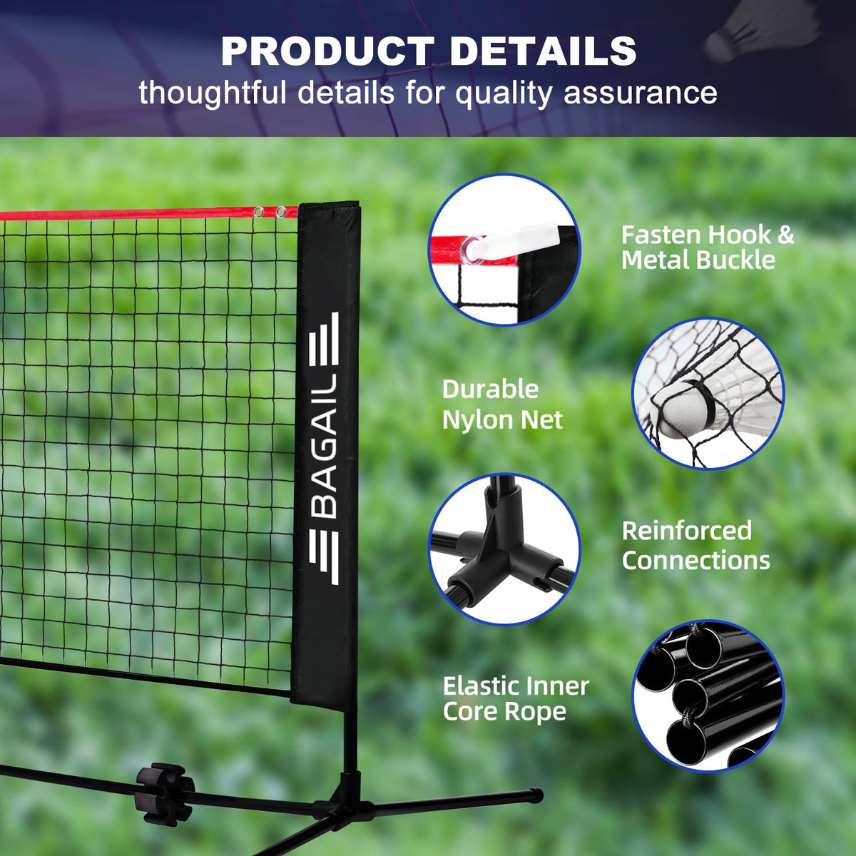 BAGAIL Foldable Badminton Net with Portable Carry Bag, Red, 5M, Playing DEMO