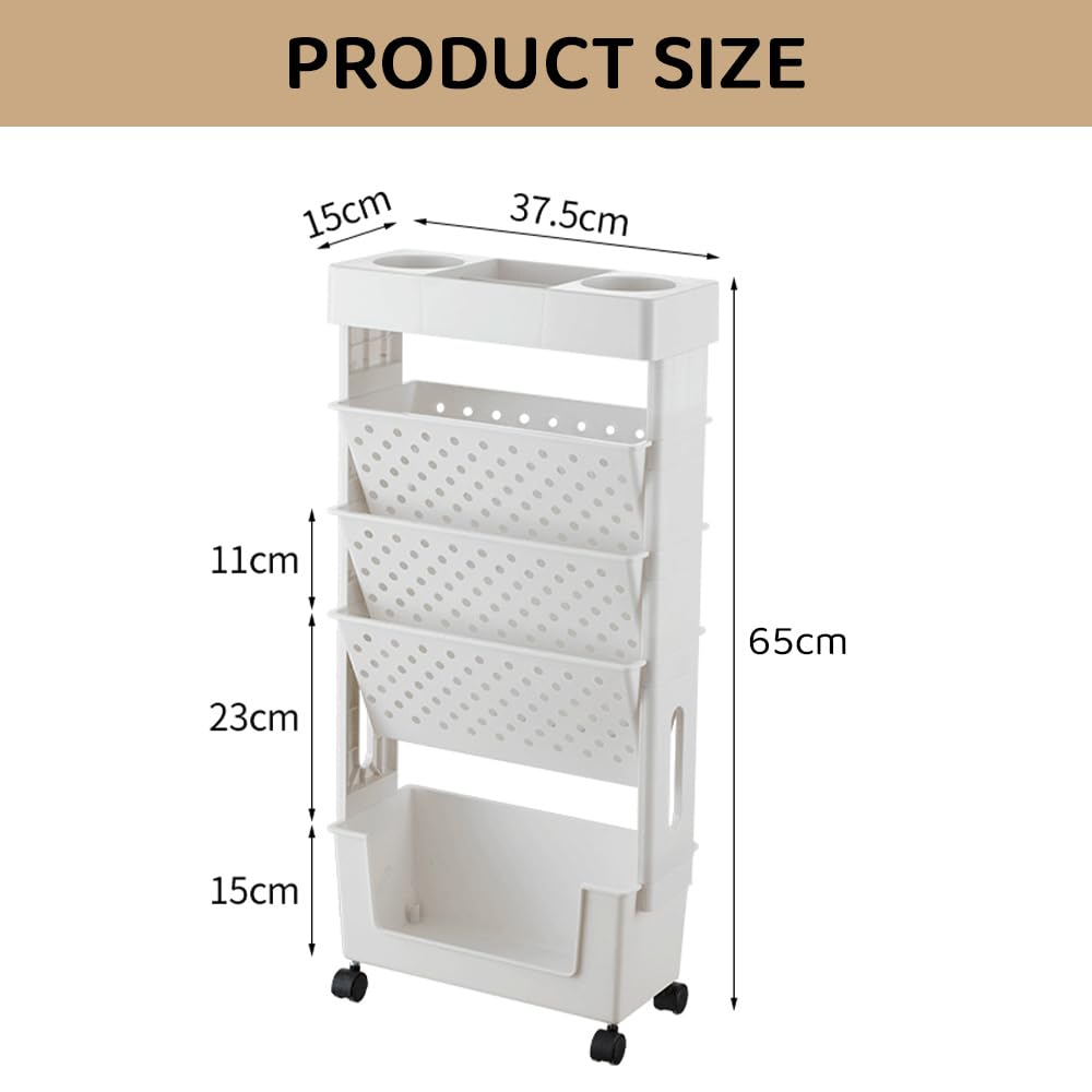 KirbyBear 5-Tier Bookcases Mobile Bookshelf with Wheels Large Grey Storage DEMO