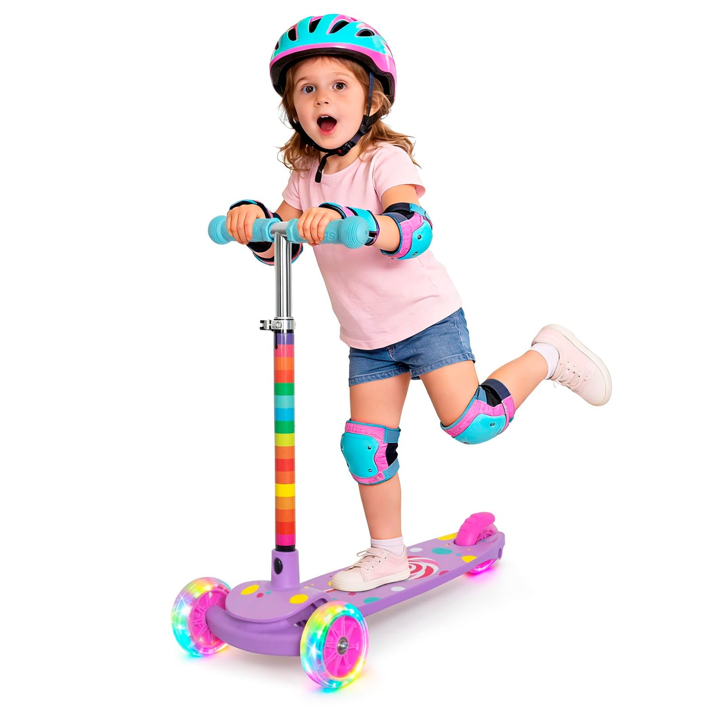 Nattork 3-Wheel Scooters Toddler Scooter Adjustable Height Kick Rainbow DEMO