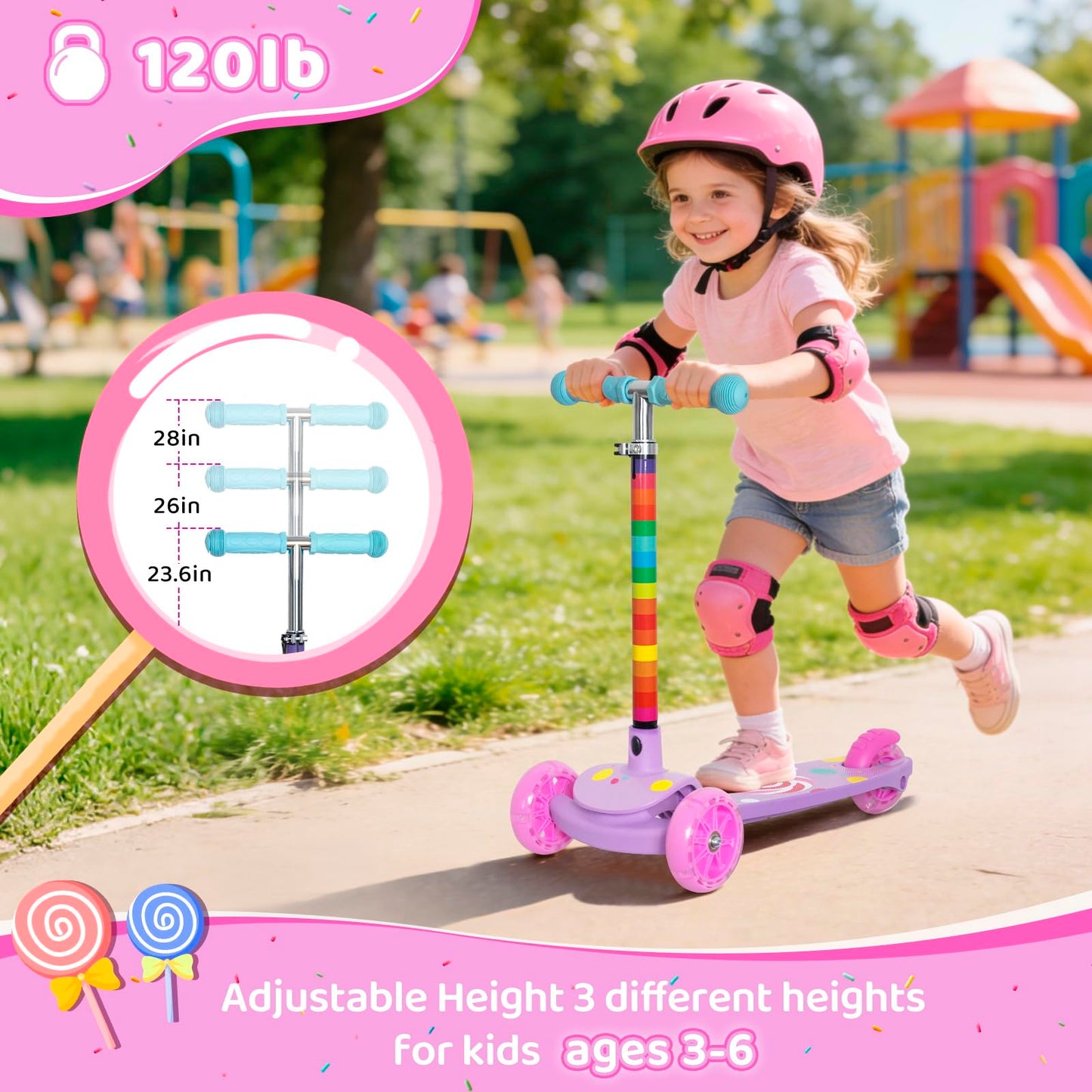 Nattork 3-Wheel Scooters Toddler Scooter Adjustable Height Kick Rainbow DEMO