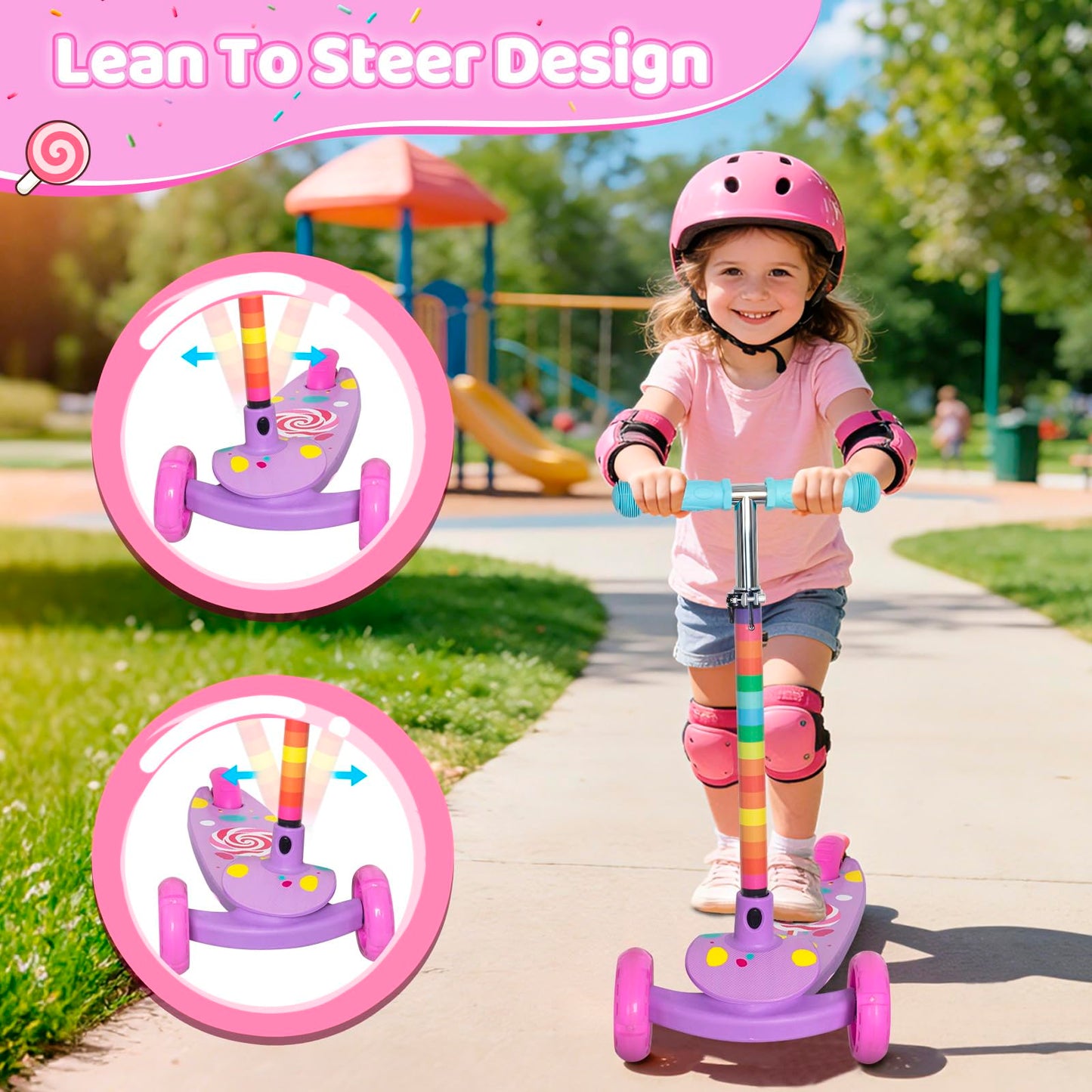 Nattork 3-Wheel Scooters Toddler Scooter Adjustable Height Kick Rainbow DEMO
