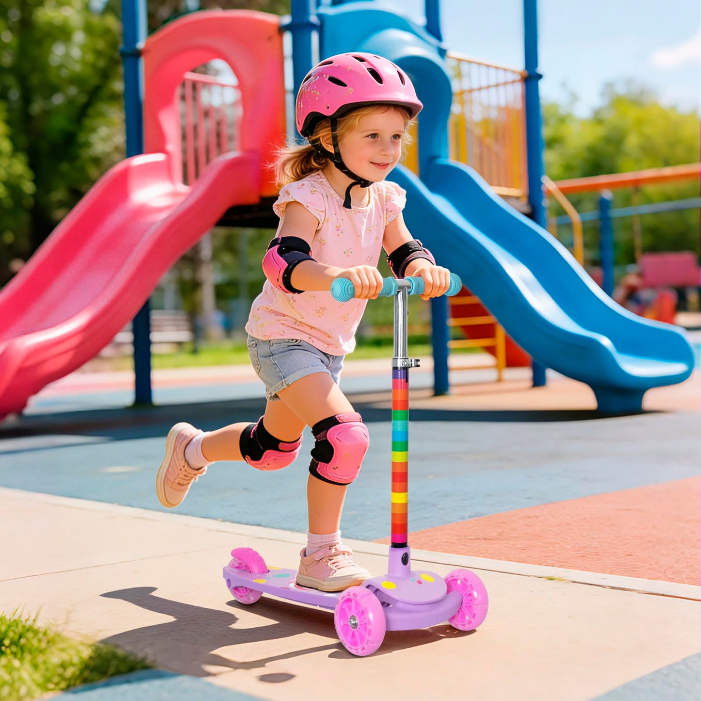 Nattork 3-Wheel Scooters Toddler Scooter Adjustable Height Kick Rainbow DEMO