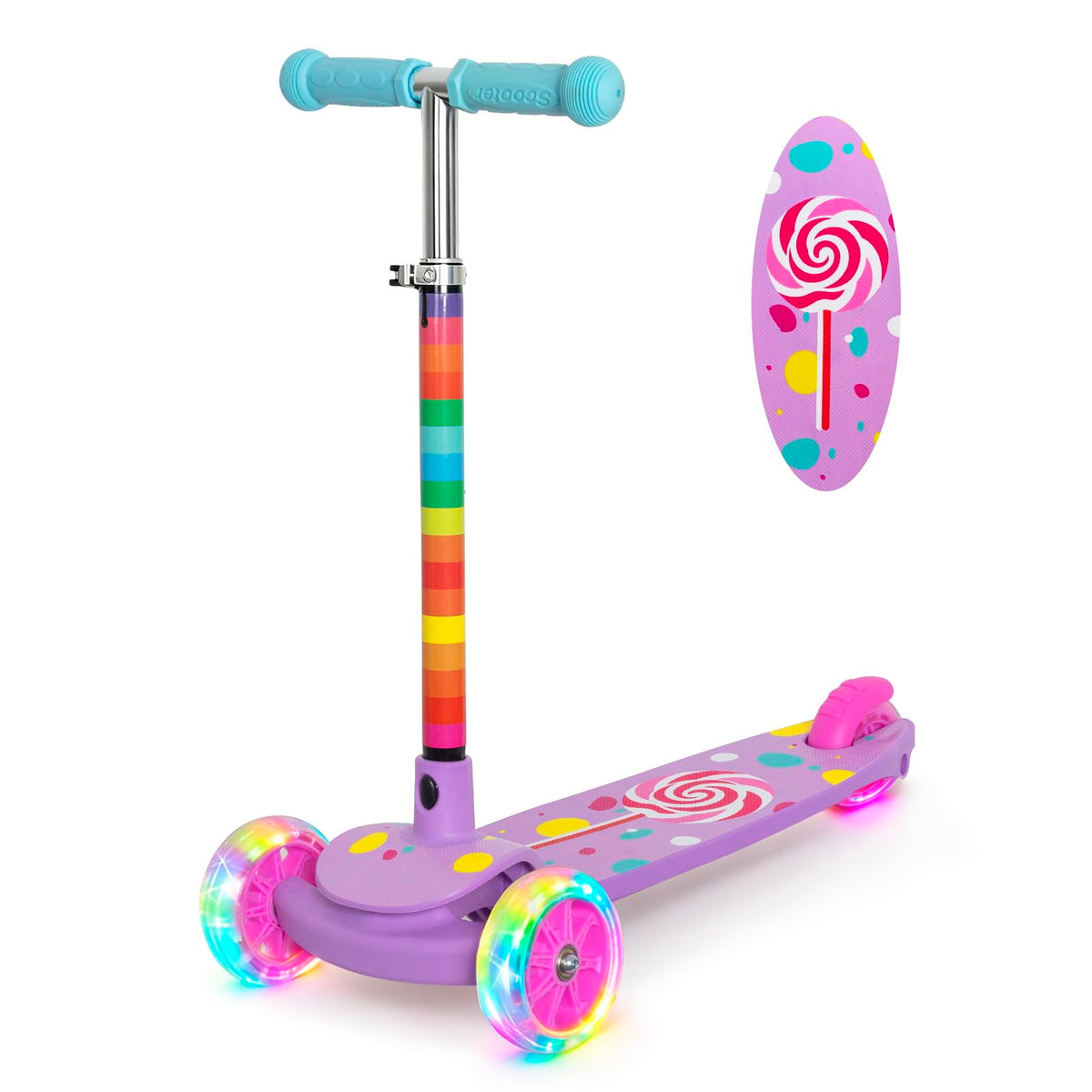 Nattork 3-Wheel Scooters Toddler Scooter Adjustable Height Kick Rainbow DEMO