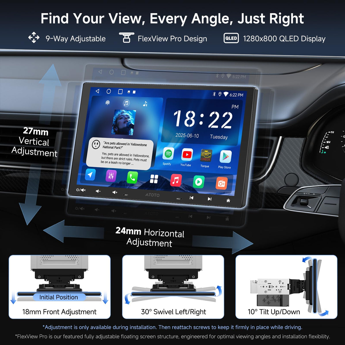 ATOTOEXCEL 10.1 On-Dash-Monitoring Inch Double DIN Android Car Stereo NEW