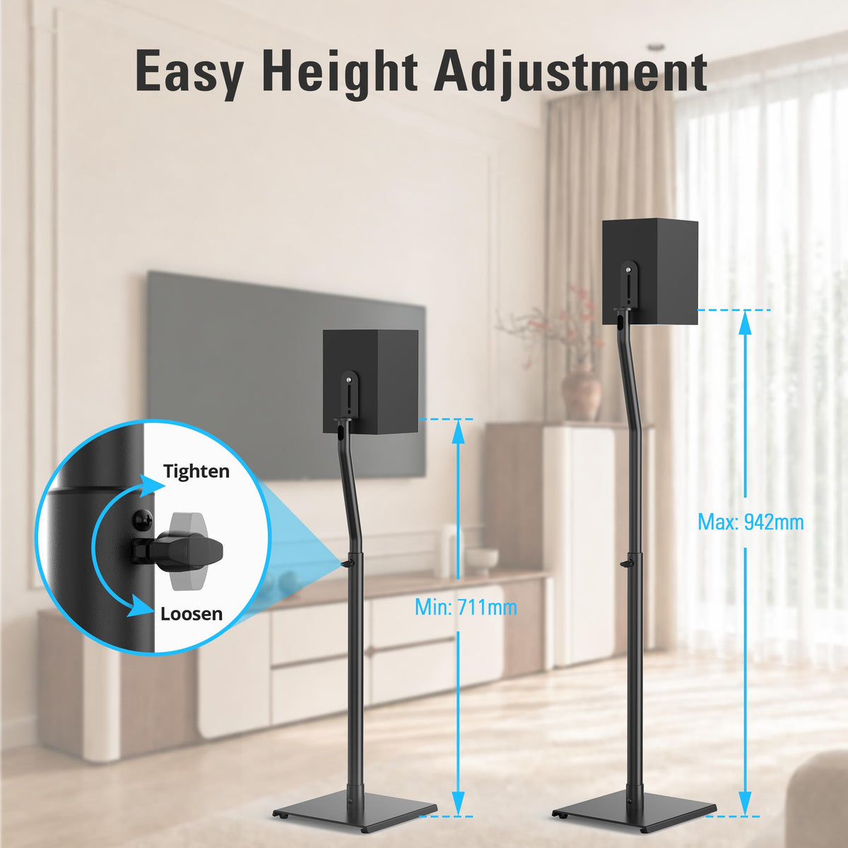 Mounting Dream Adjustable Floor Speaker Stands, Alloy Steel, Black, 70-75" DEMO