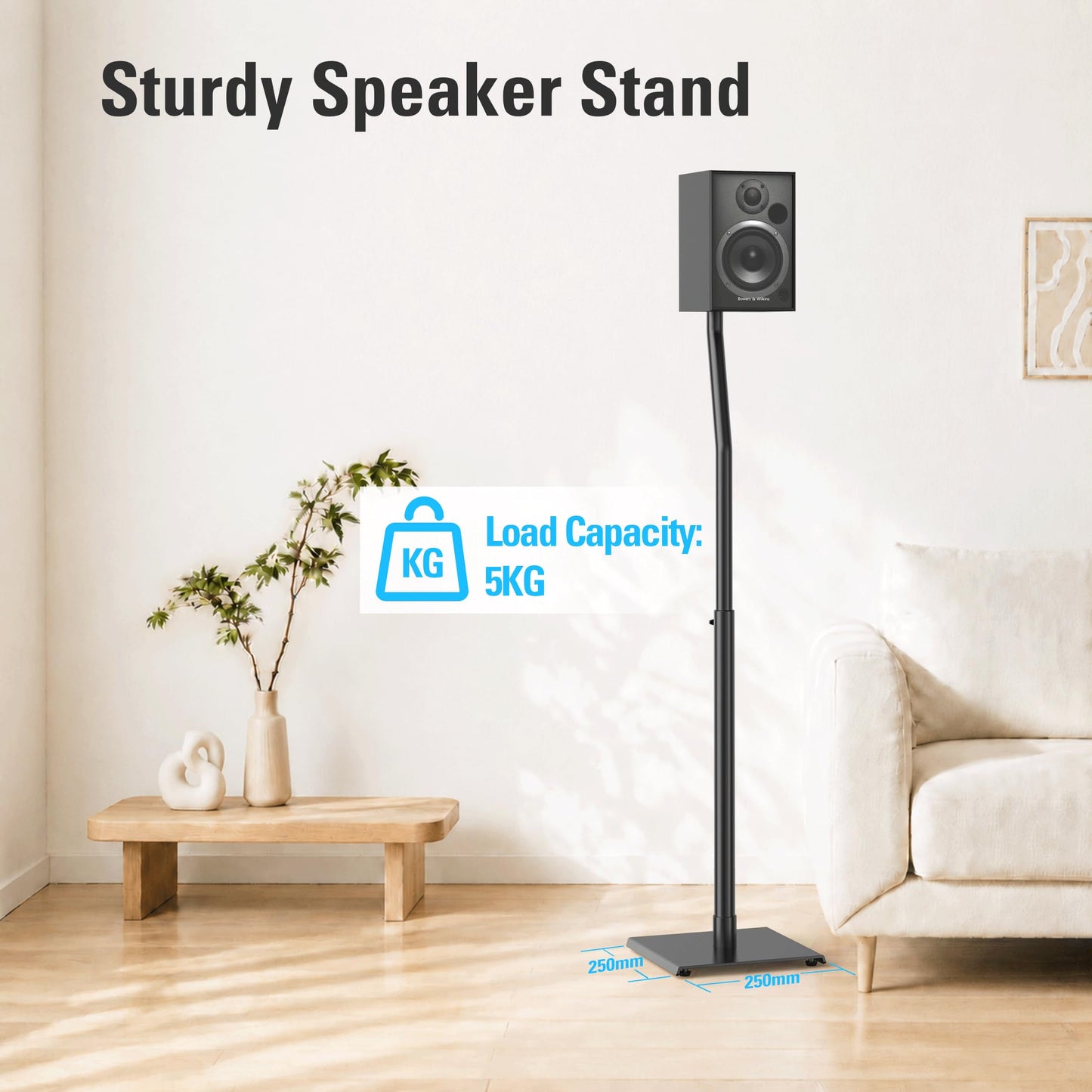 Mounting Dream Adjustable Floor Speaker Stands, Alloy Steel, Black, 70-75" DEMO