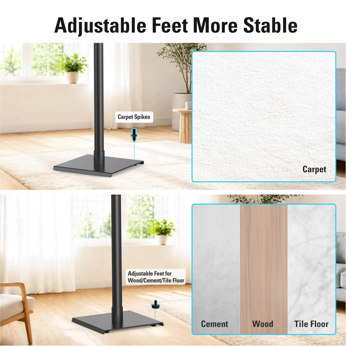 Mounting Dream Adjustable Floor Speaker Stands, Alloy Steel, Black, 70-75" DEMO