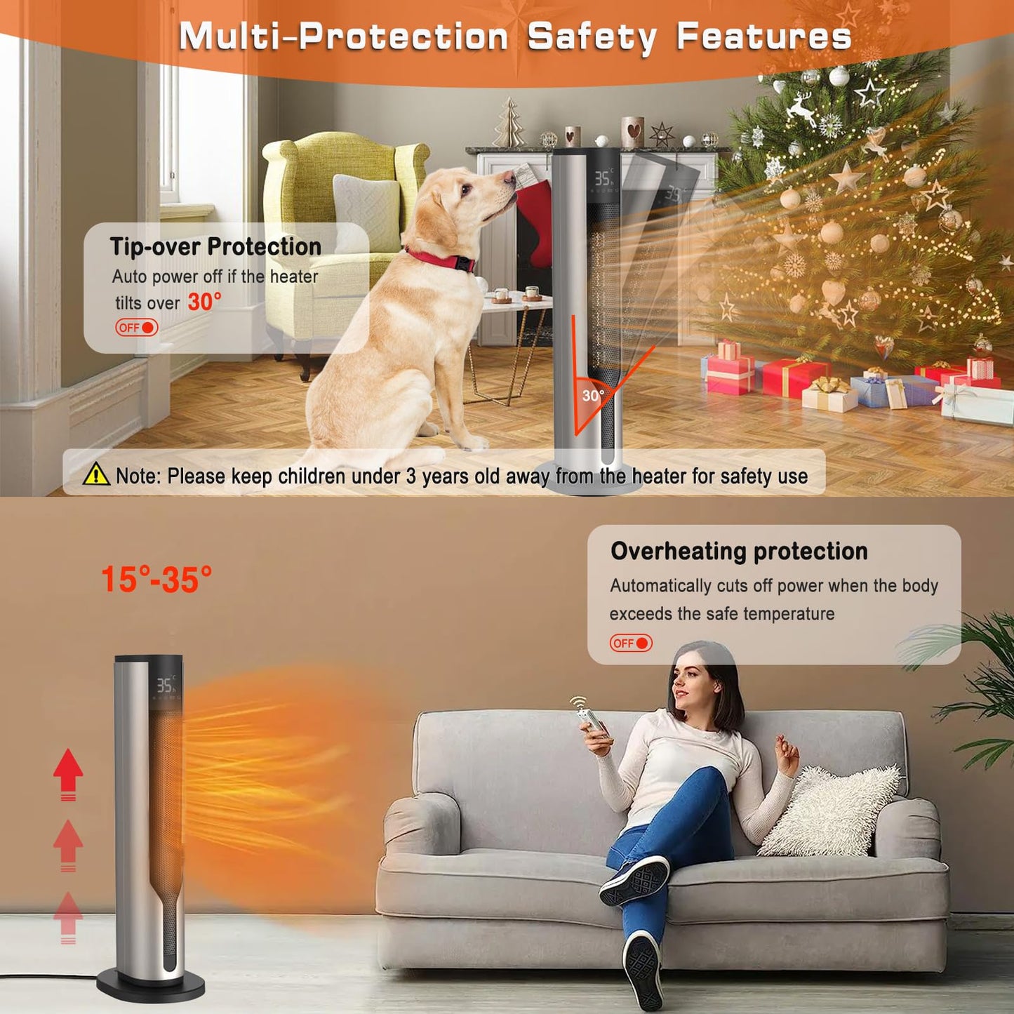 Yaberry Grove Heating Tower Space Heater with Adjustable Thermostat Remote DEMO