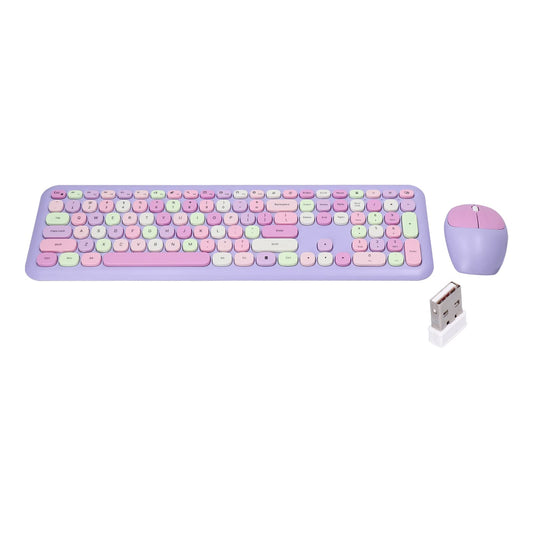 Jectse Retro Style Ergonomic Wireless Keyboard and Mouse Set Purple Mixed NEW