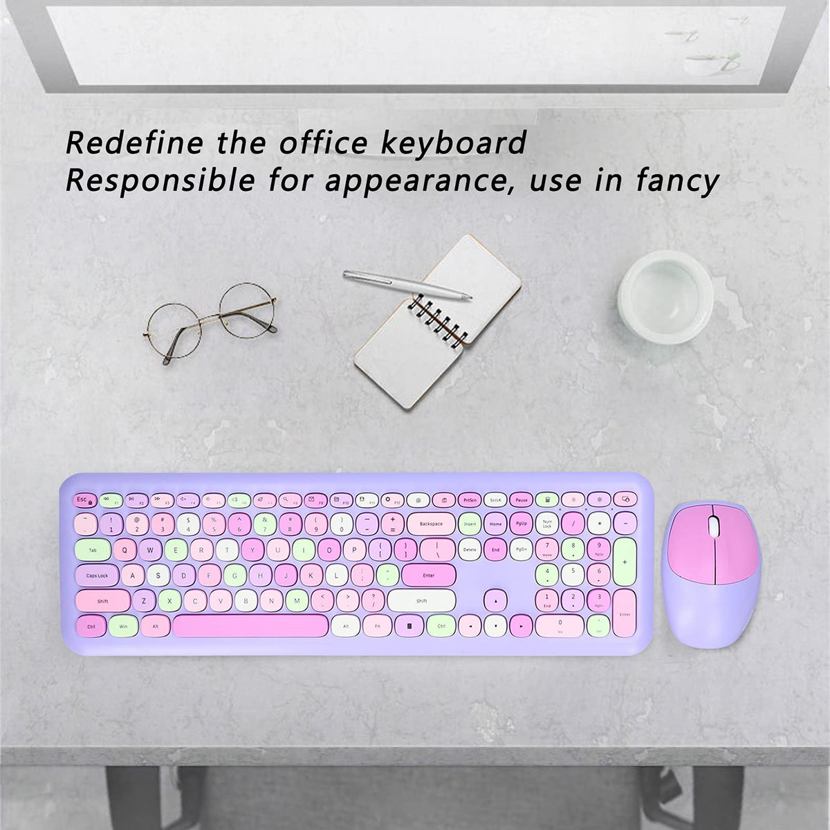 Jectse Retro Style Ergonomic Wireless Keyboard and Mouse Set Purple Mixed NEW