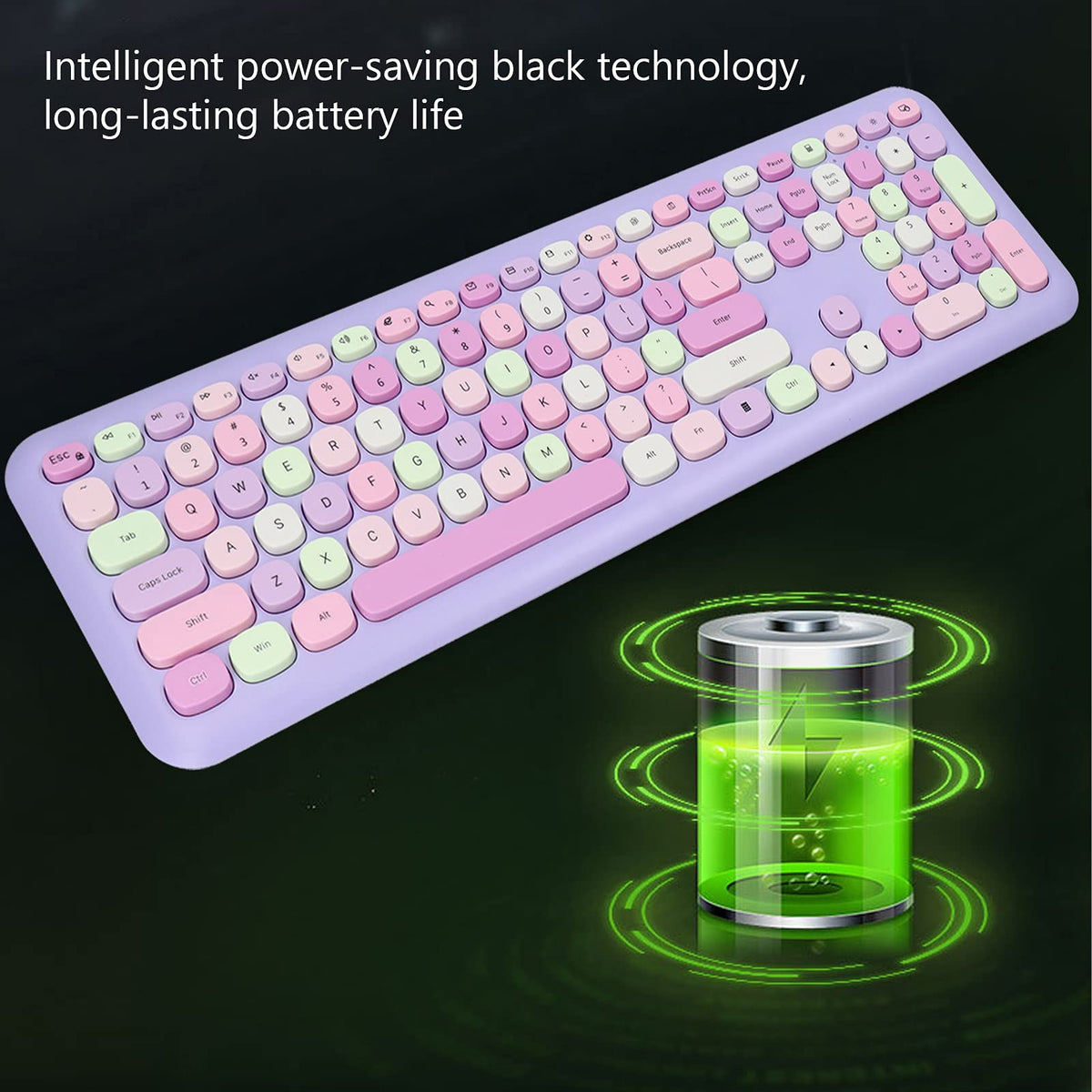 Jectse Retro Style Ergonomic Wireless Keyboard and Mouse Set Purple Mixed NEW