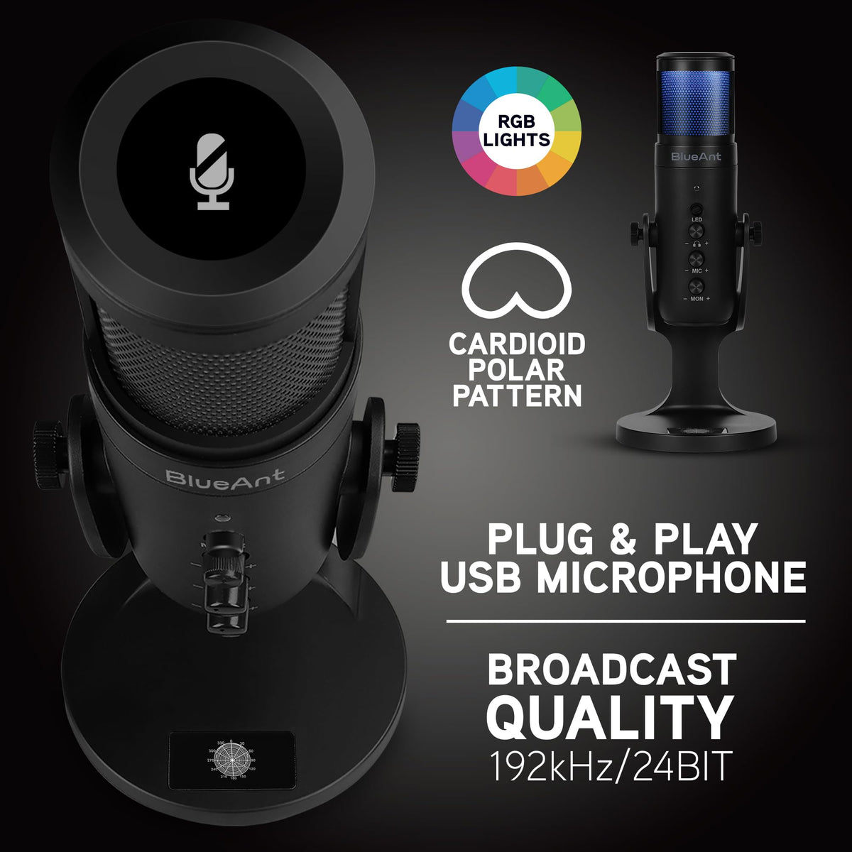 BlueAnt USB Condenser Microphone Plug-and-Play USB-C Real-Time Recording NEW