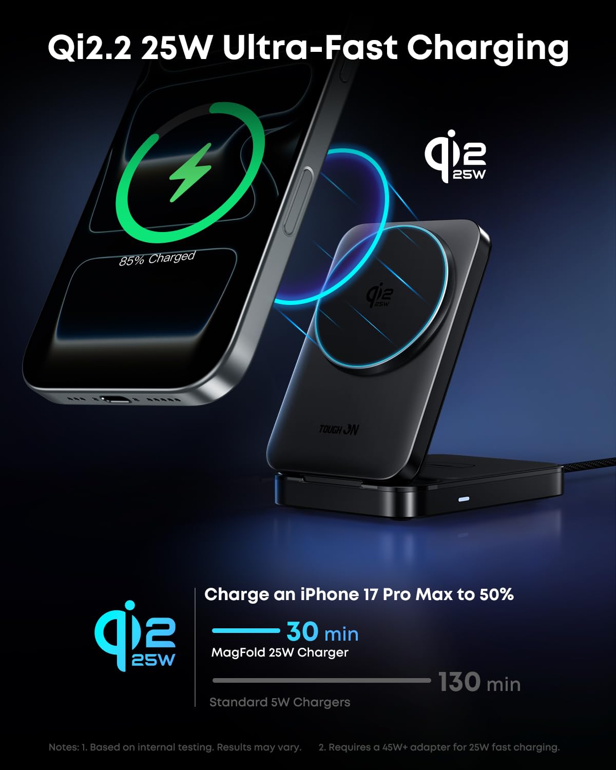 TOUGH ON Induction Chargers Qi2.2 25W Fast Wireless Charging Station NEW
