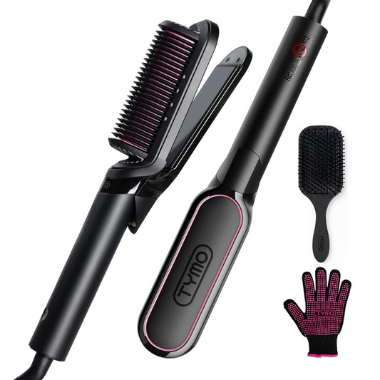 TYMO 2-in-1 Hair Straightener Brush with 200M Ions for Smooth Styling Black NEW