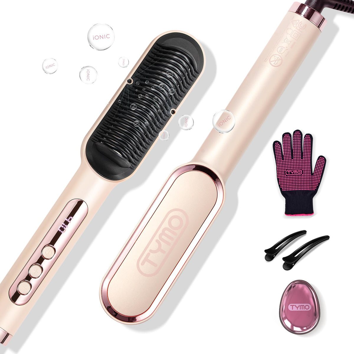 TYMO Gold Blush Hair Straightener Brush with Ionic Styling for One Size NEW