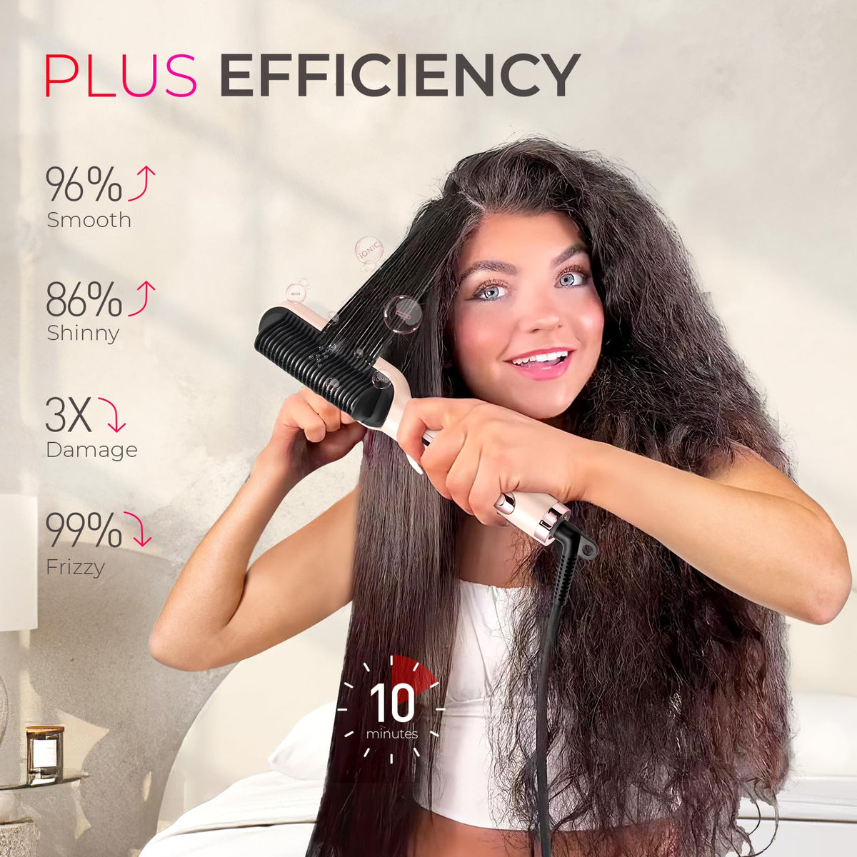 TYMO Gold Blush Hair Straightener Brush with Ionic Styling for One Size NEW