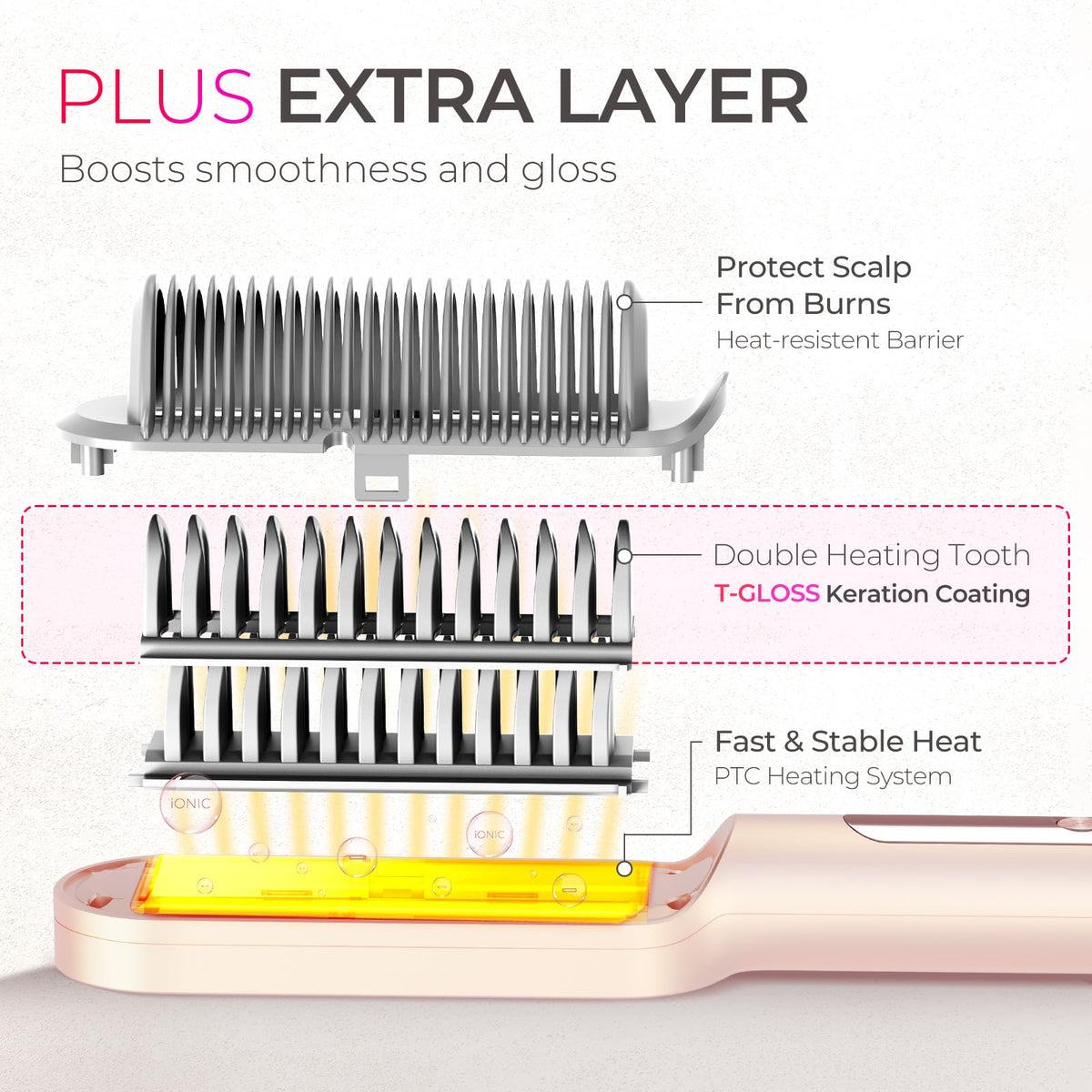 TYMO Gold Blush Hair Straightener Brush with Ionic Styling for One Size NEW