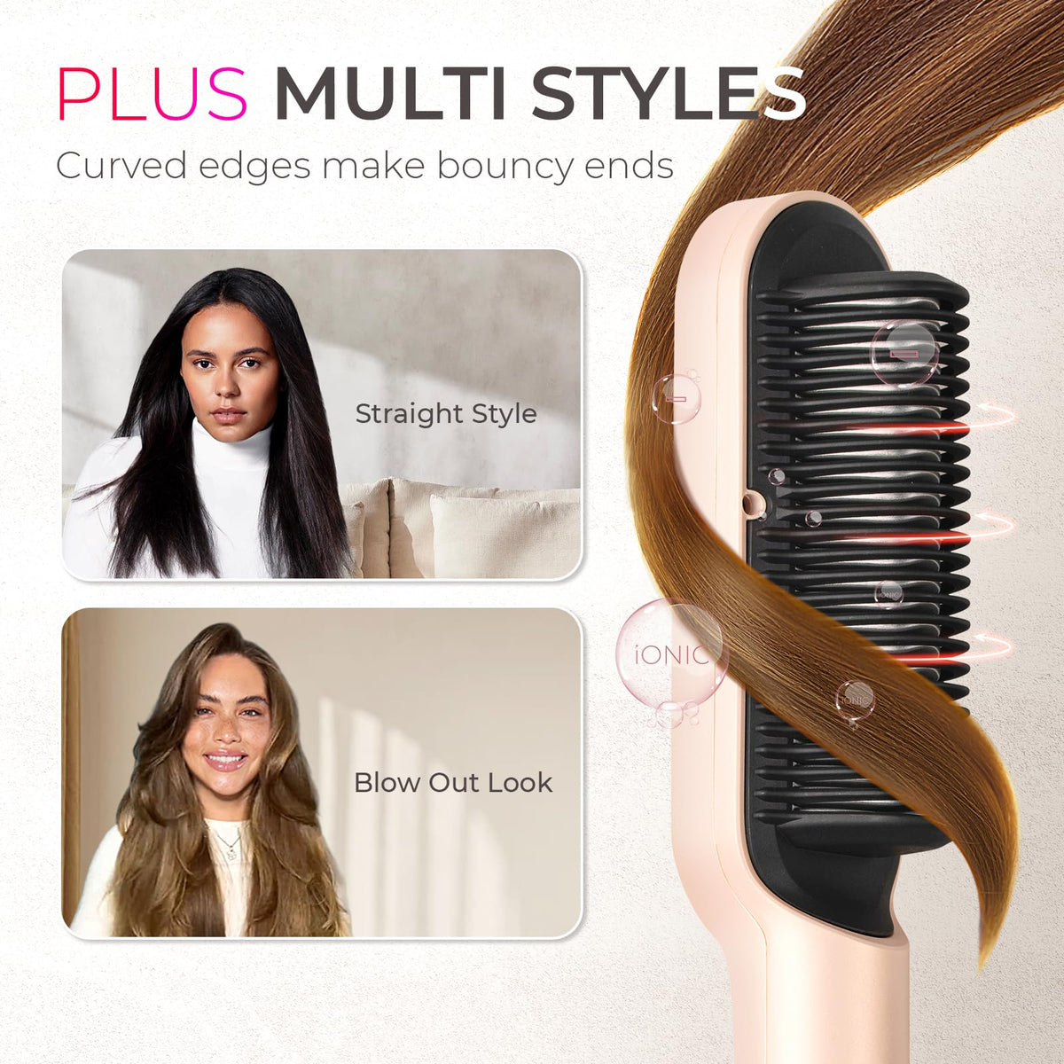 TYMO Gold Blush Hair Straightener Brush with Ionic Styling for One Size NEW