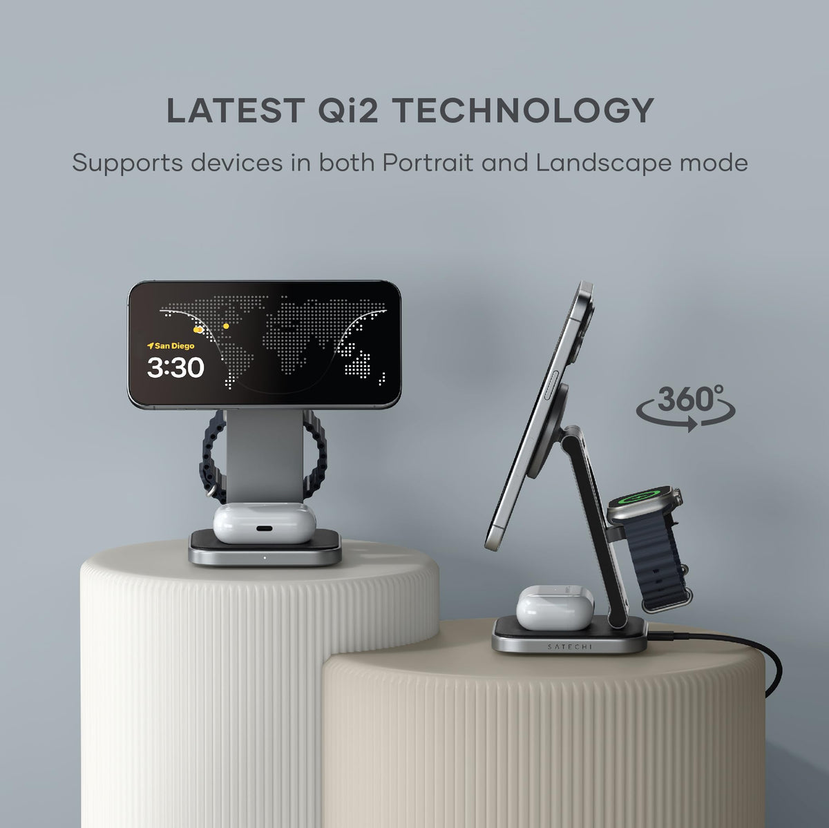 Satechi 3-in-1 Induction Chargers Qi2 Wireless Charging Stand for Apple NEW
