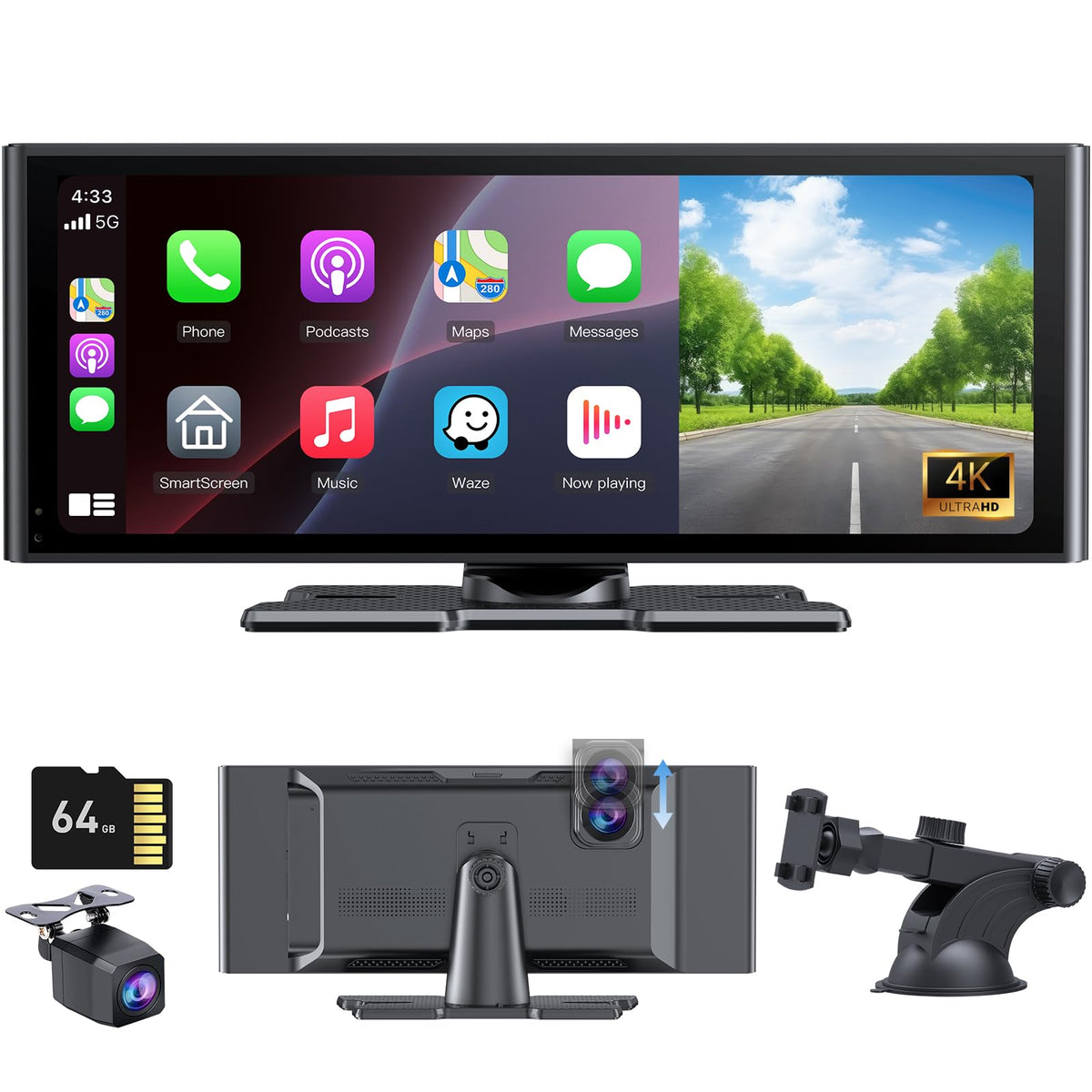 Wonsidary 10.26" Video HD IPS Wireless Carplay & Android Auto Screen for Car NEW