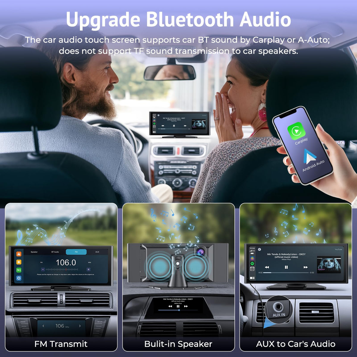 Wonsidary 10.26" Video HD IPS Wireless Carplay & Android Auto Screen for Car NEW