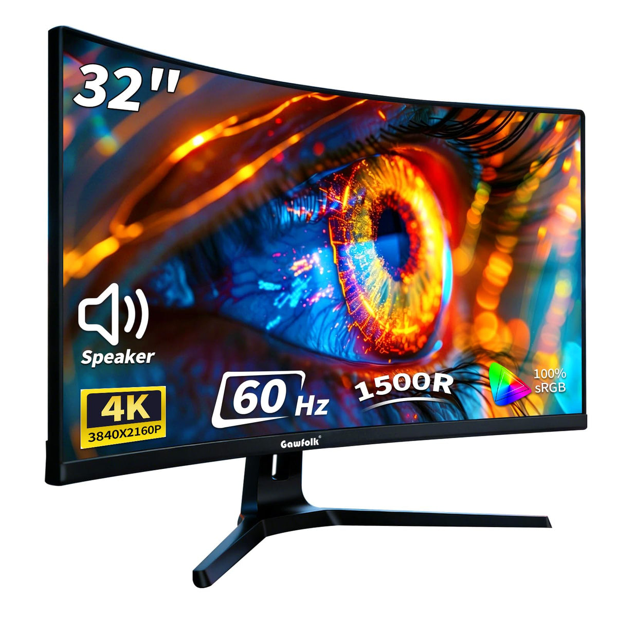 Gawfolk 32 Monitors Inch 4K Curved Monitor 60Hz UHD 3840x2160 Black DEMO