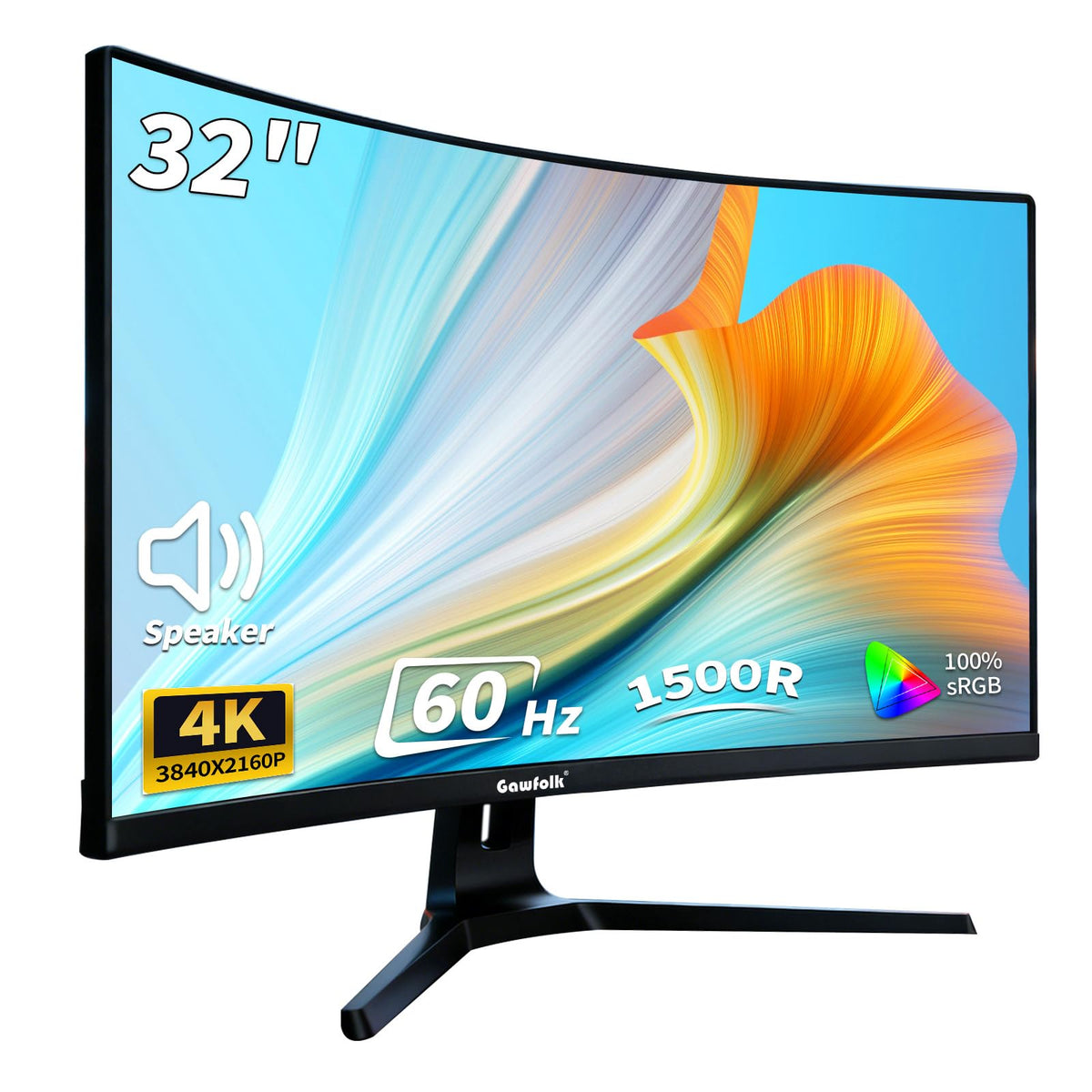 Gawfolk 32 Monitors Inch 4K Curved Monitor 60Hz UHD 3840x2160 Black DEMO