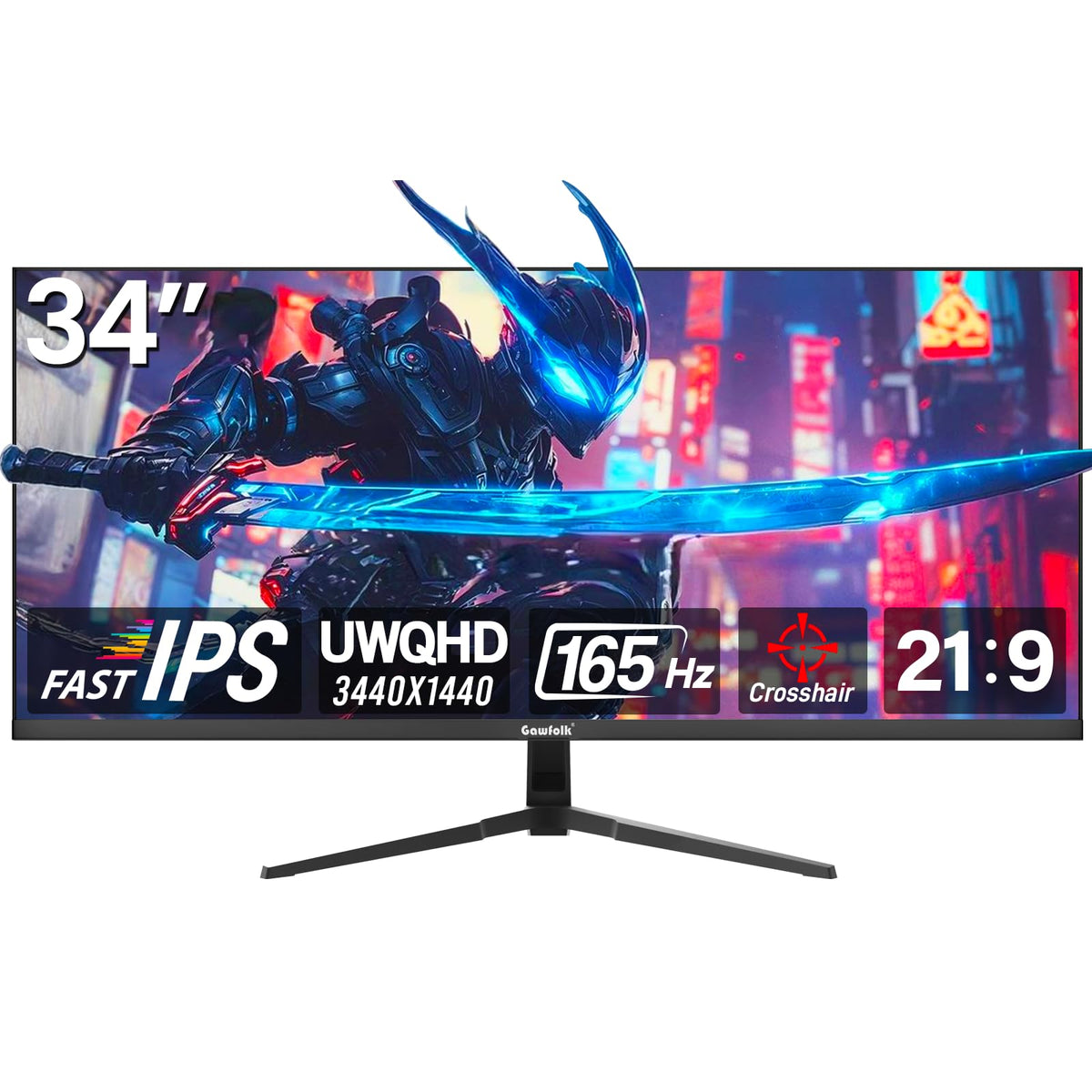 Gawfolk 34 Monitors Inch Ultrawide Gaming Monitor 165Hz UWQHD Black DEMO