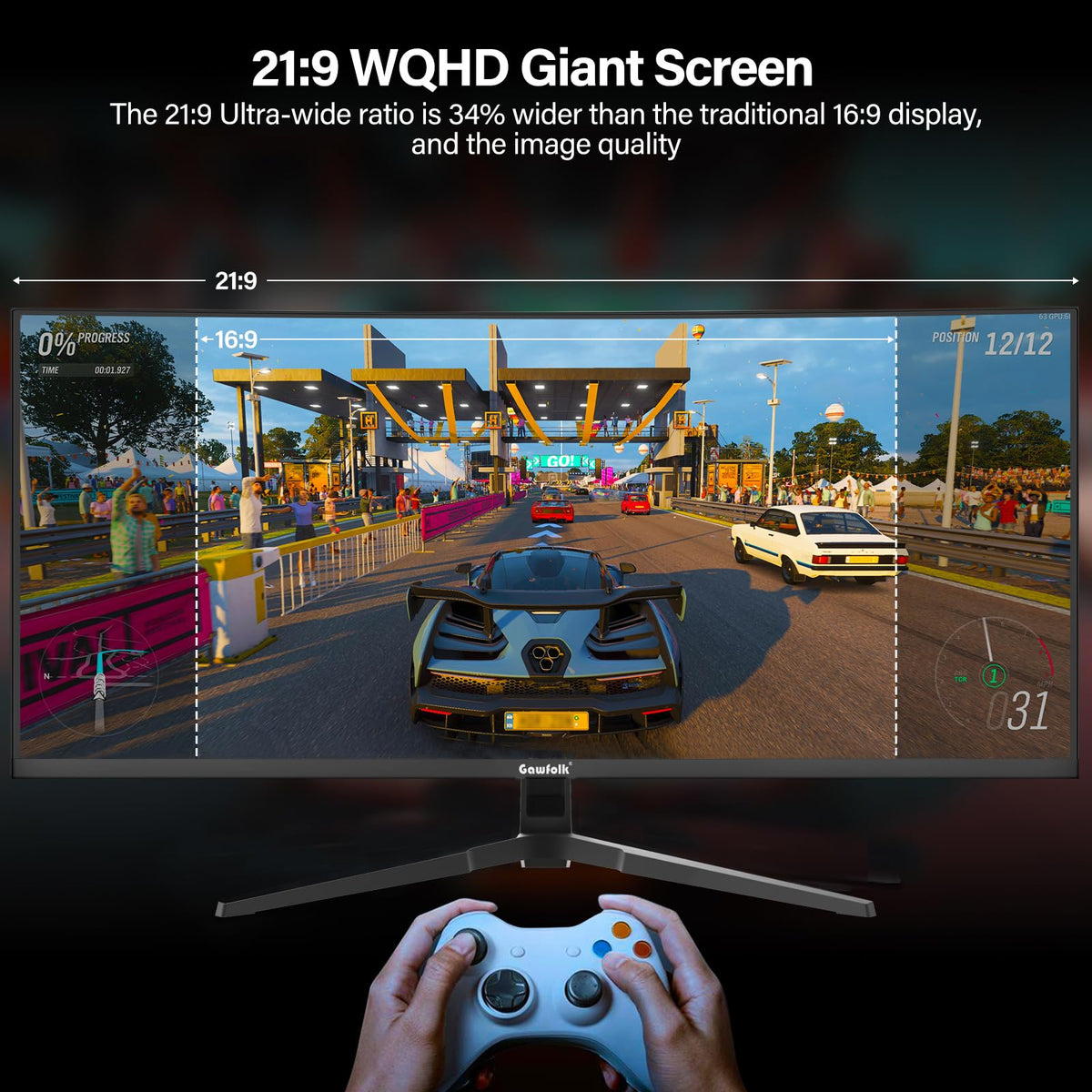Gawfolk 34 Monitors Inch Ultrawide Gaming Monitor 165Hz UWQHD Black DEMO